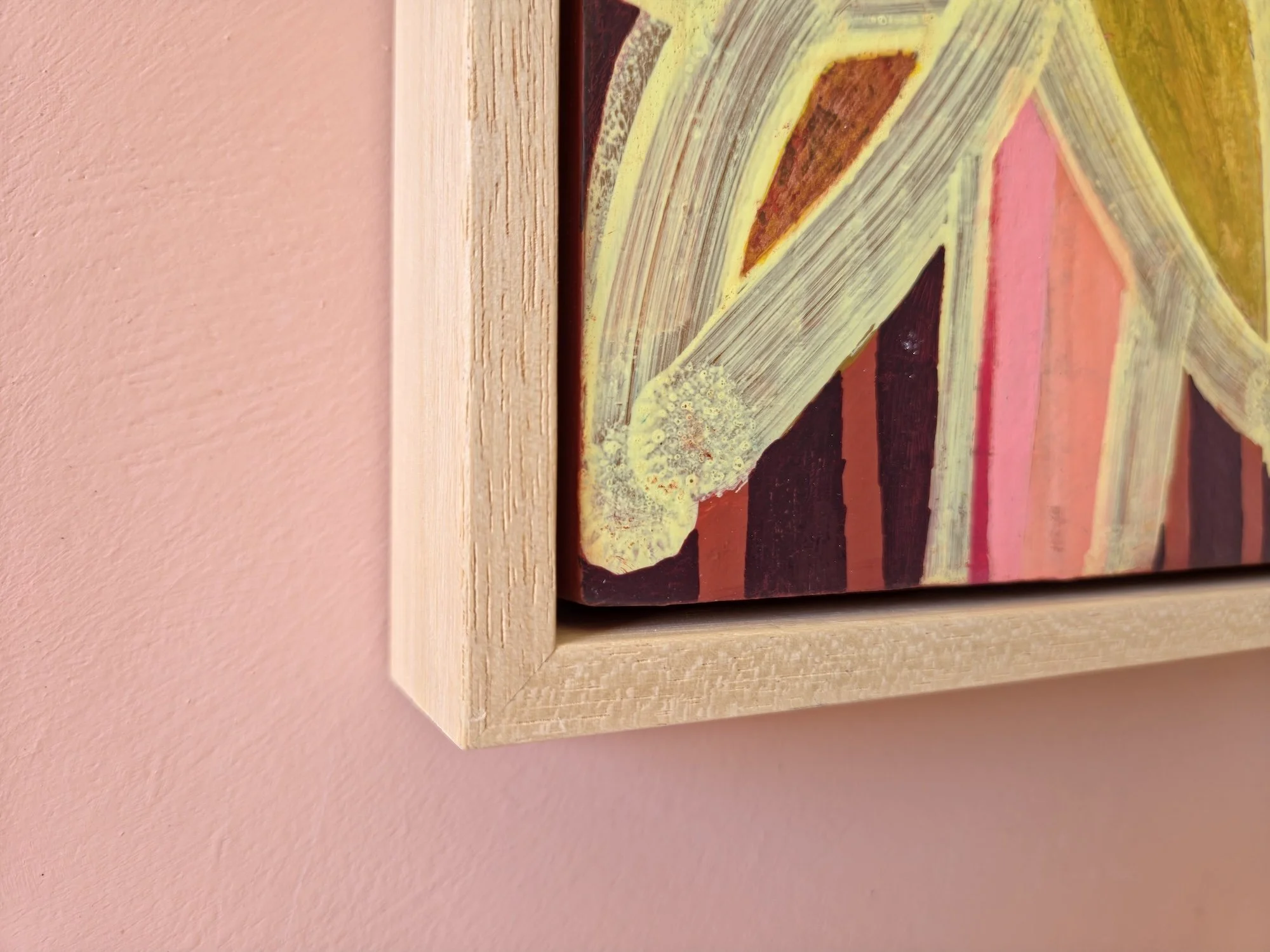 detail of  botanical painting in vibrant colours with a striped background