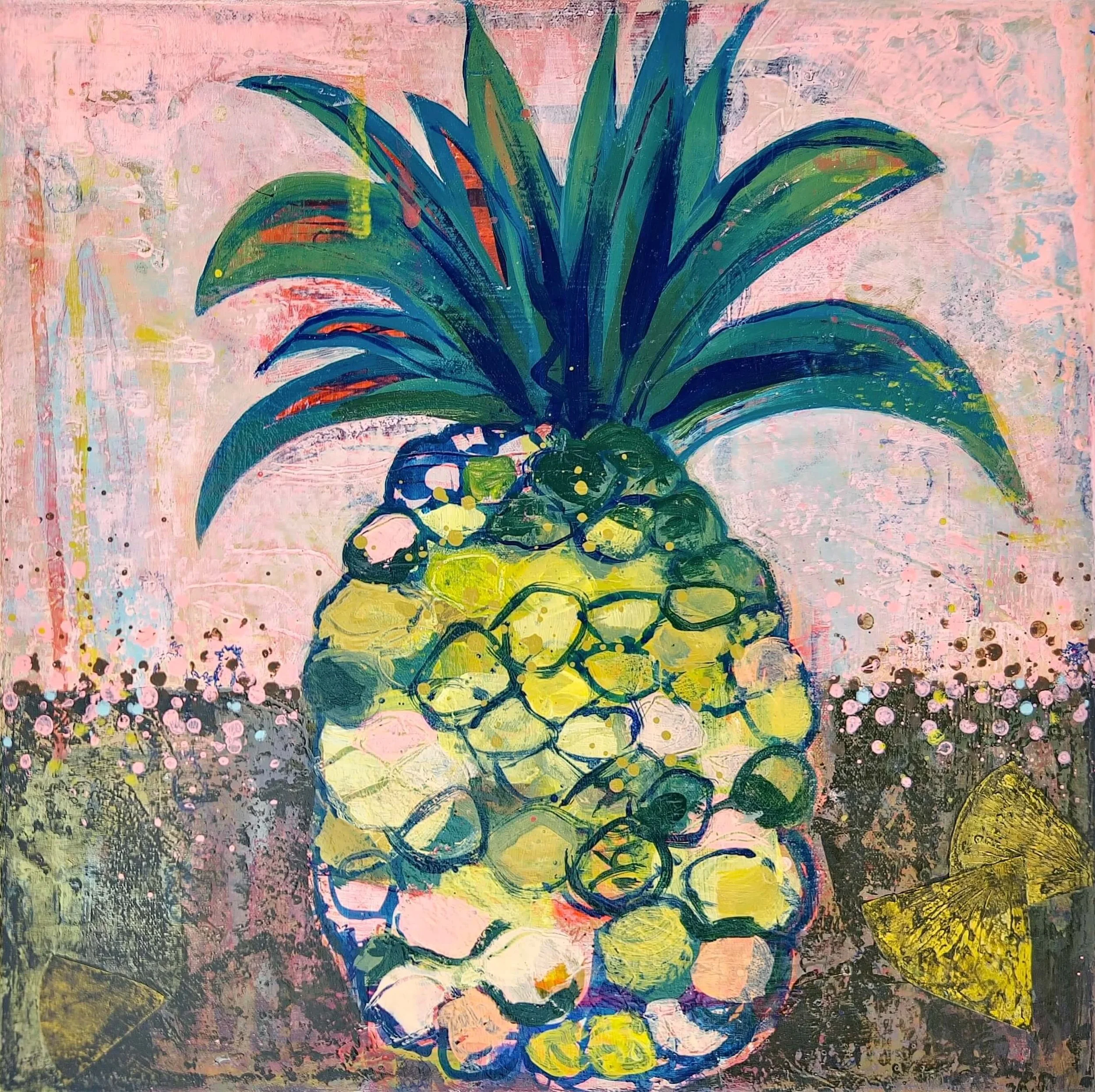 cheerful abstract painting of a colourful pineapple