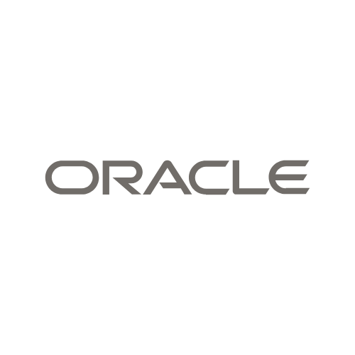Oracle logo with black text and a stylized black and white design resembling an eye or infinity symbol above the brand name.