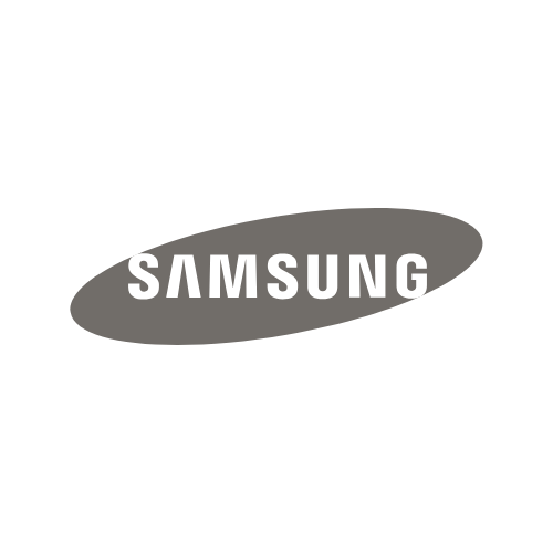 Samsung logo with black background and gray oval behind the text