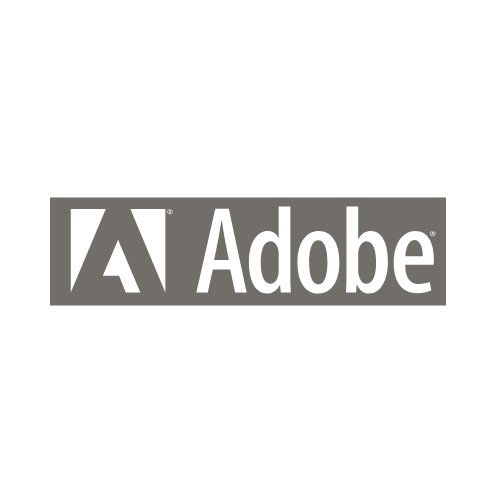 Adobe logo with stylized 'A' symbol and the word 'Adobe' in gray text on a dark background.
