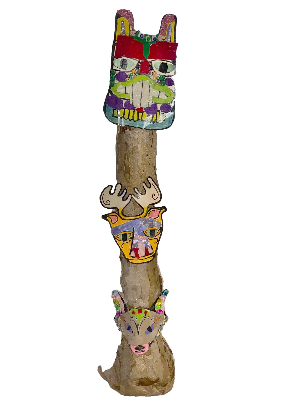 Constructed from recycled shipping tubes, duct tape, found tree bark & "scrap paper"