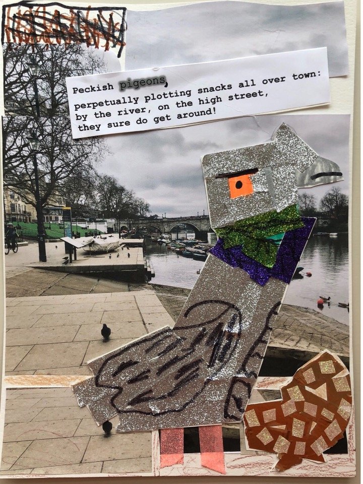Peckish pigeons, perpetually plotting snacks all over town: by the river, on the high street, they sure do get around!
