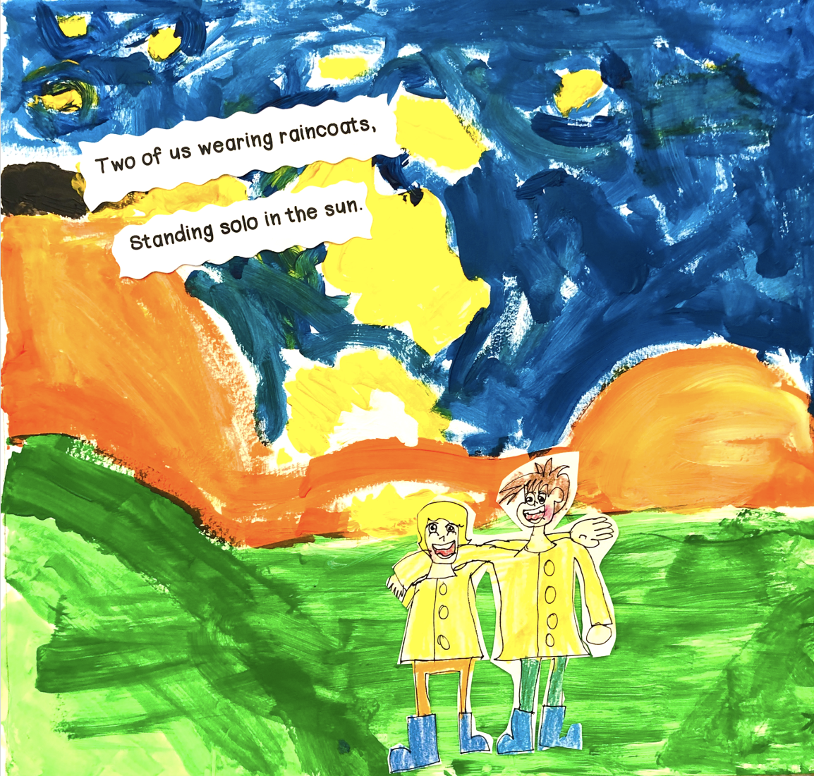"Two of Us Wearing Raincoats"-mixed media-Gr. 1 & 3
