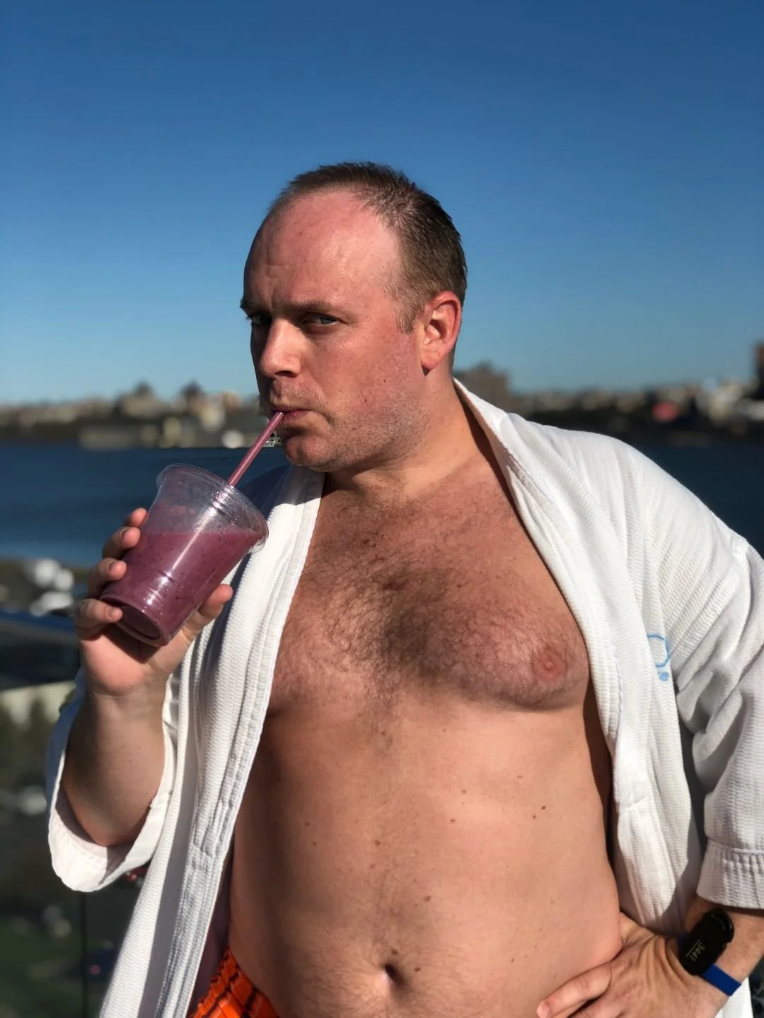 Jon - Coach Cub posing with a smoothie