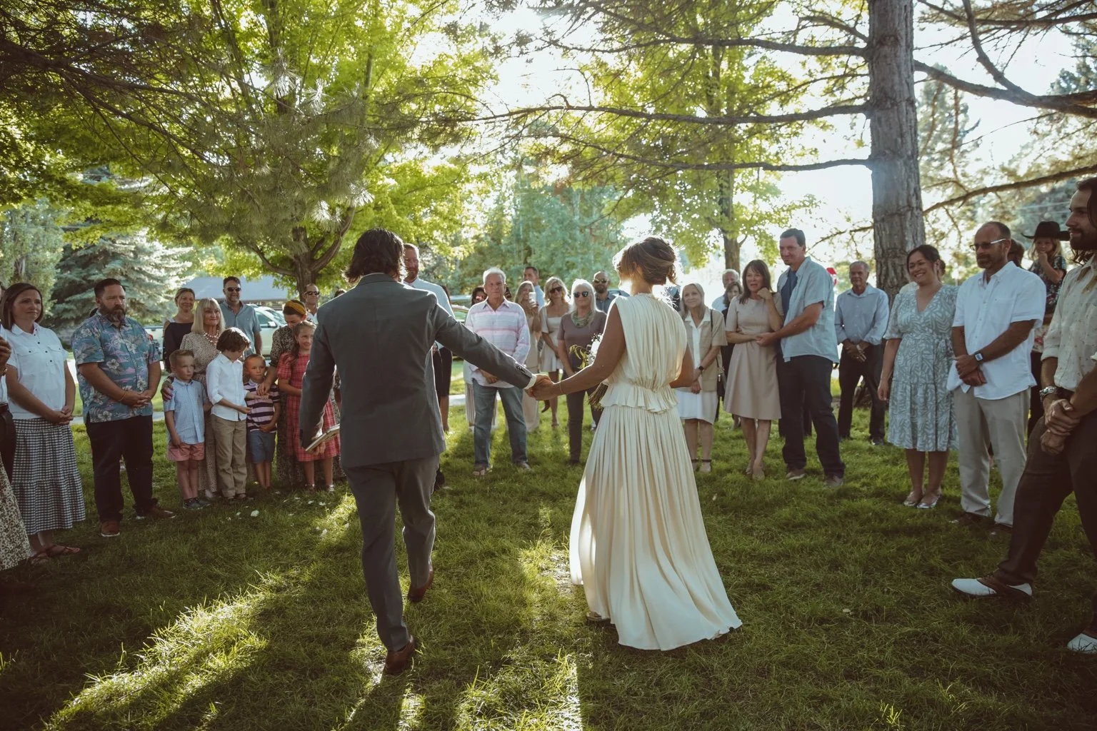 Golden-hour wedding portrait in the mountain setting of Huntsville, Utah.