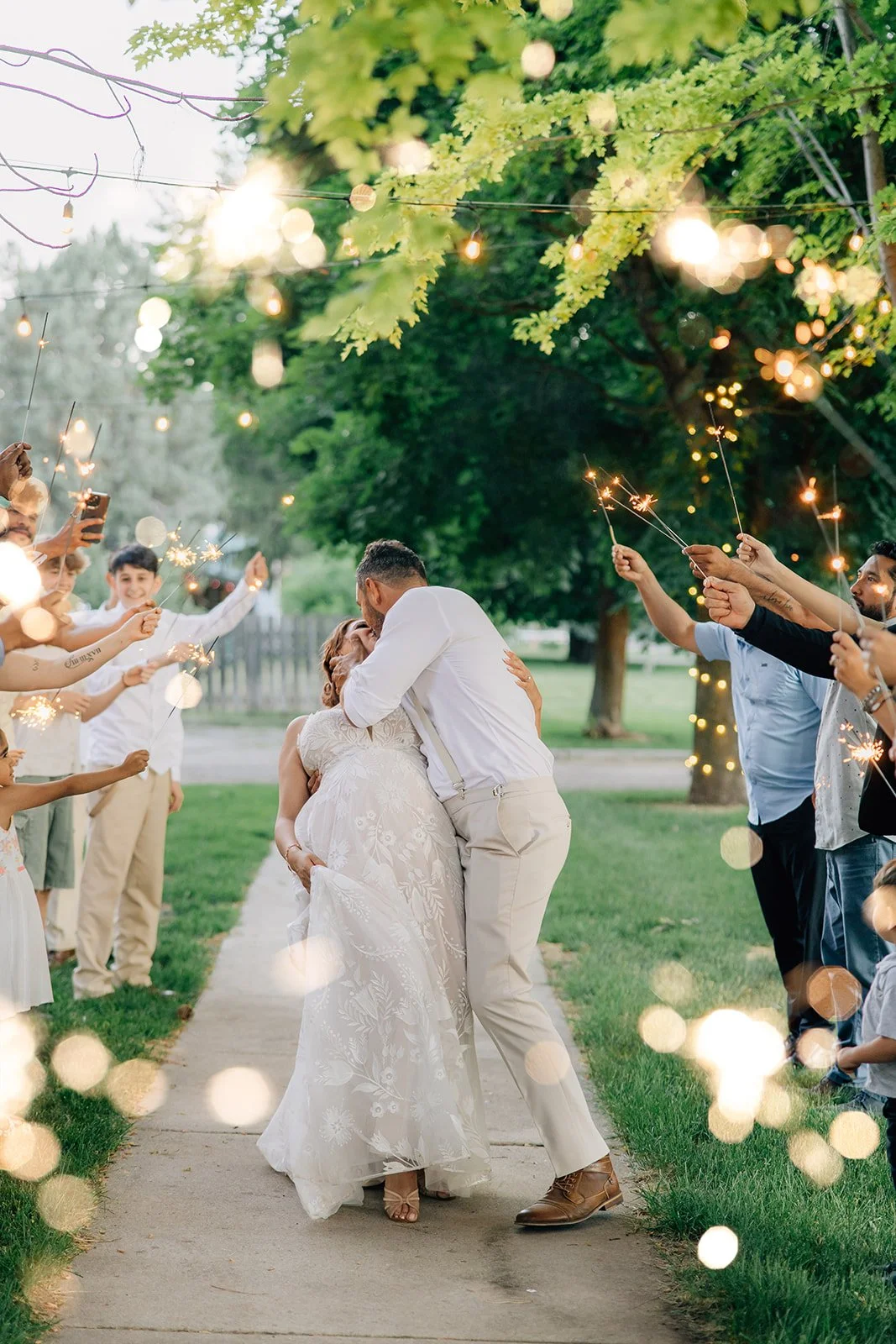 Sparkler send-off at an intimate outdoor wedding in Huntsville, Utah