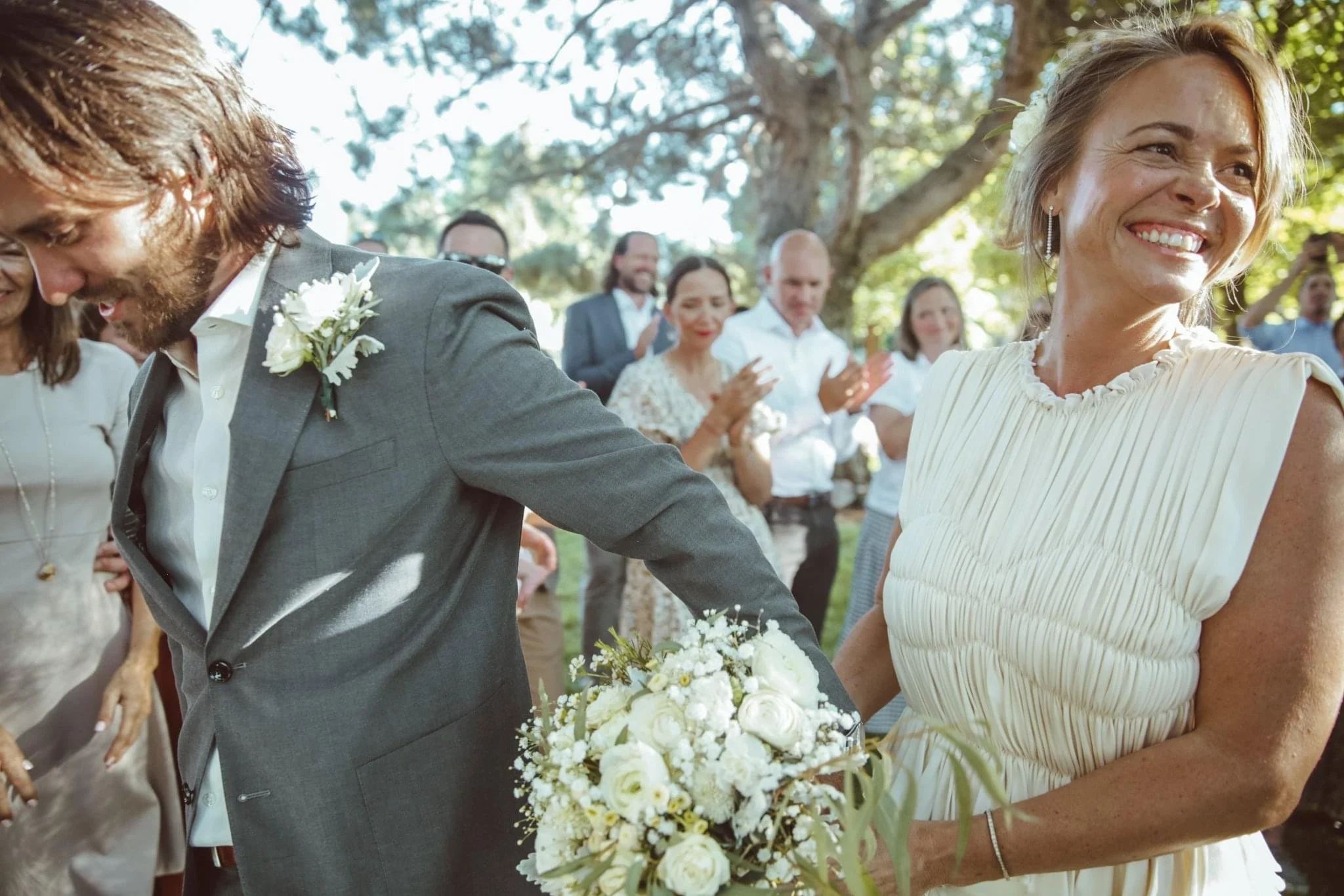 Candid wedding celebration at Old Town Hall Huntsville near Pineview Reservoir.
