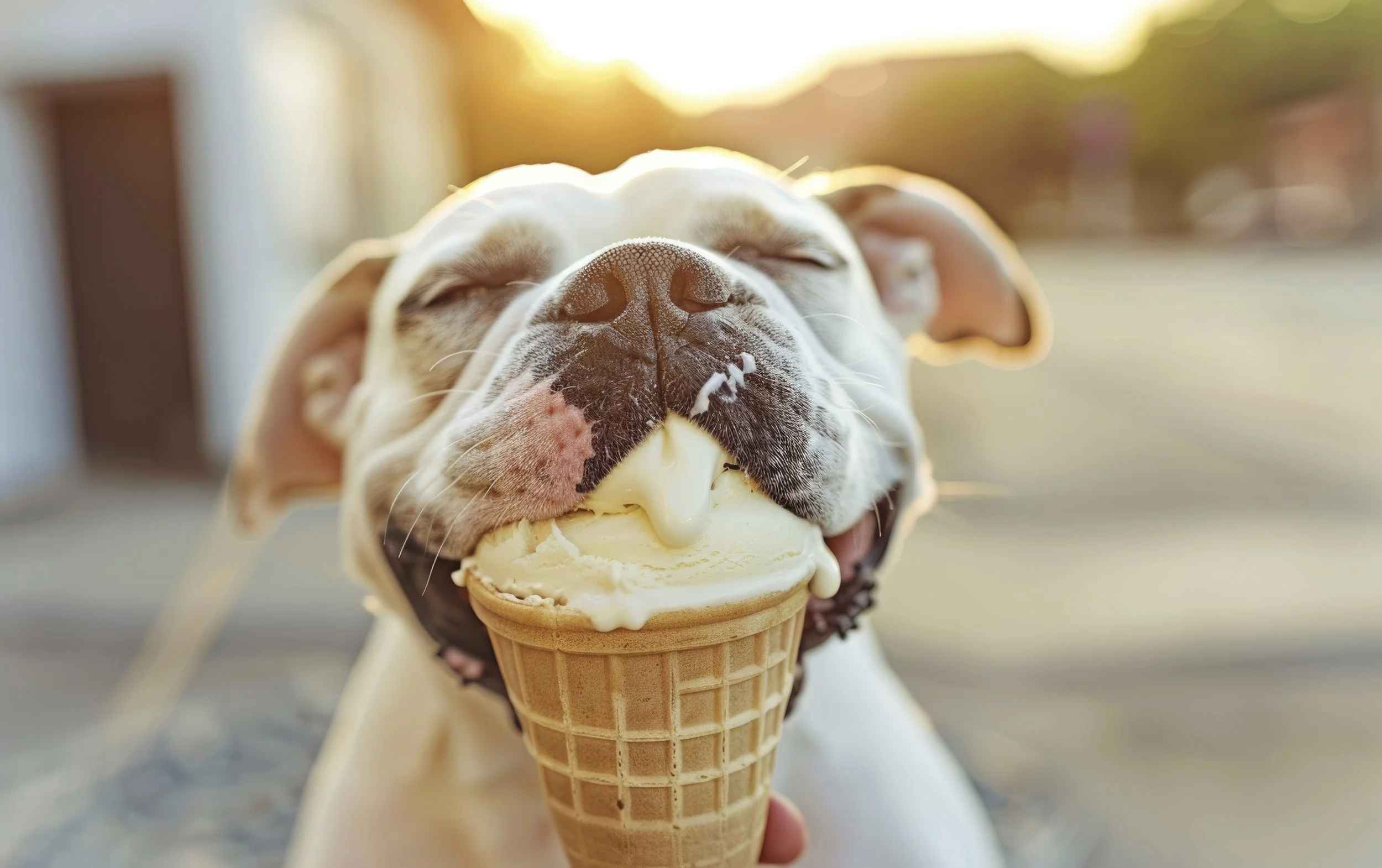 Hund schleckt am Eis