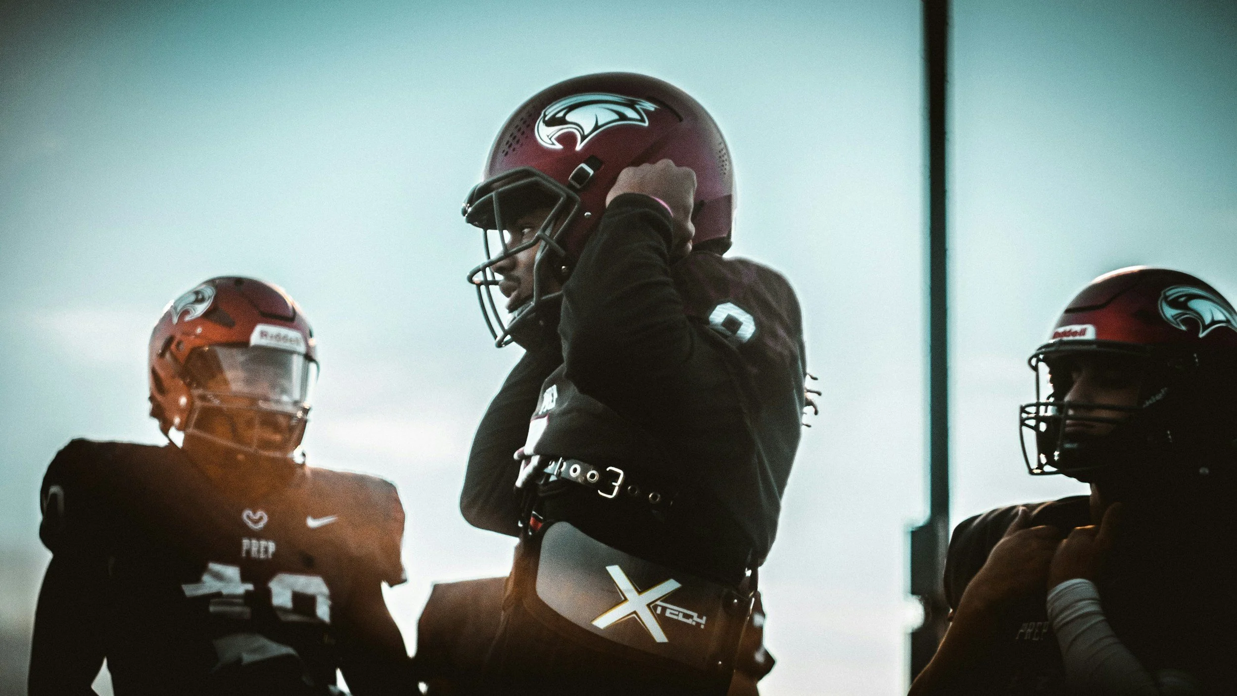 A football player using mental performance before a play
