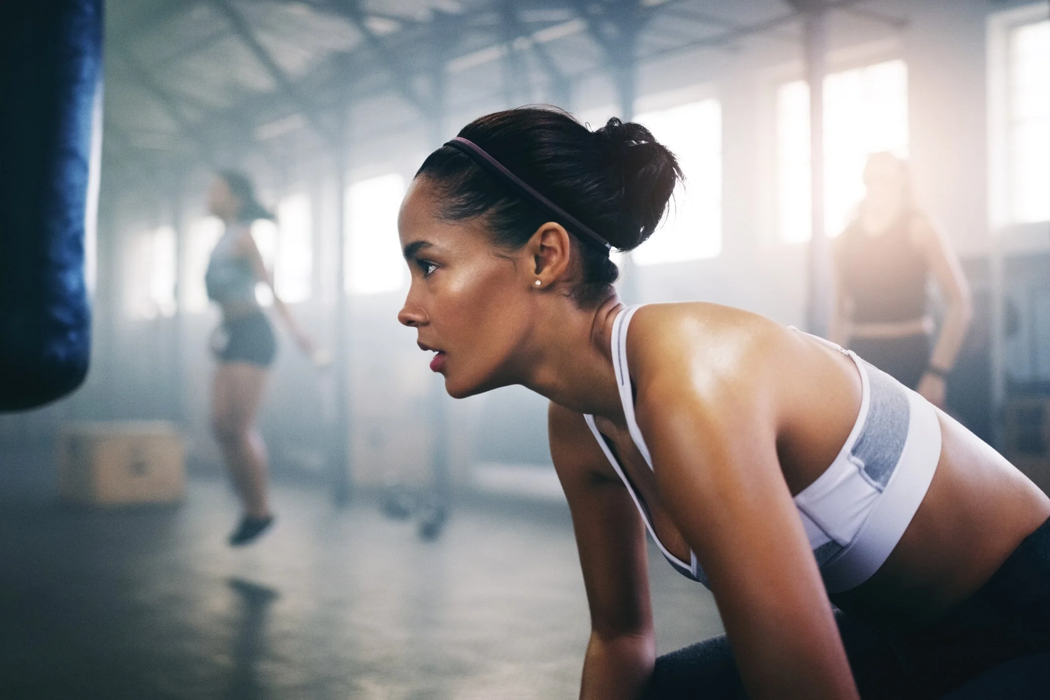 A cheer athlete focusing during training