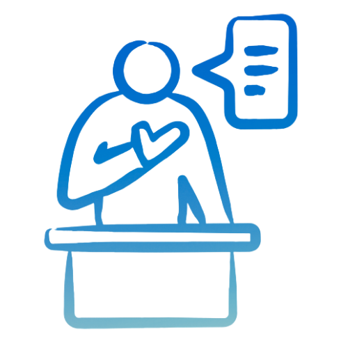 An abstract logo of an athlete demonstrating advanced communication skills