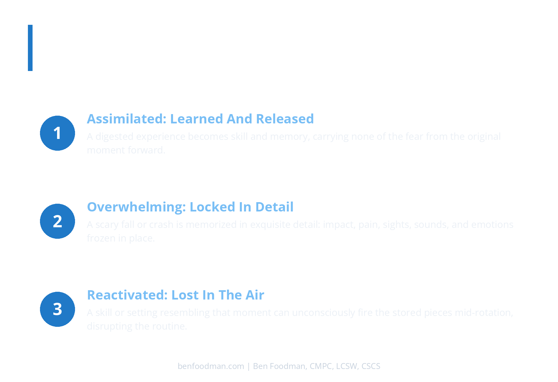 An infographic reviewing 3 ways a gymnast's brain stores stress and trauma