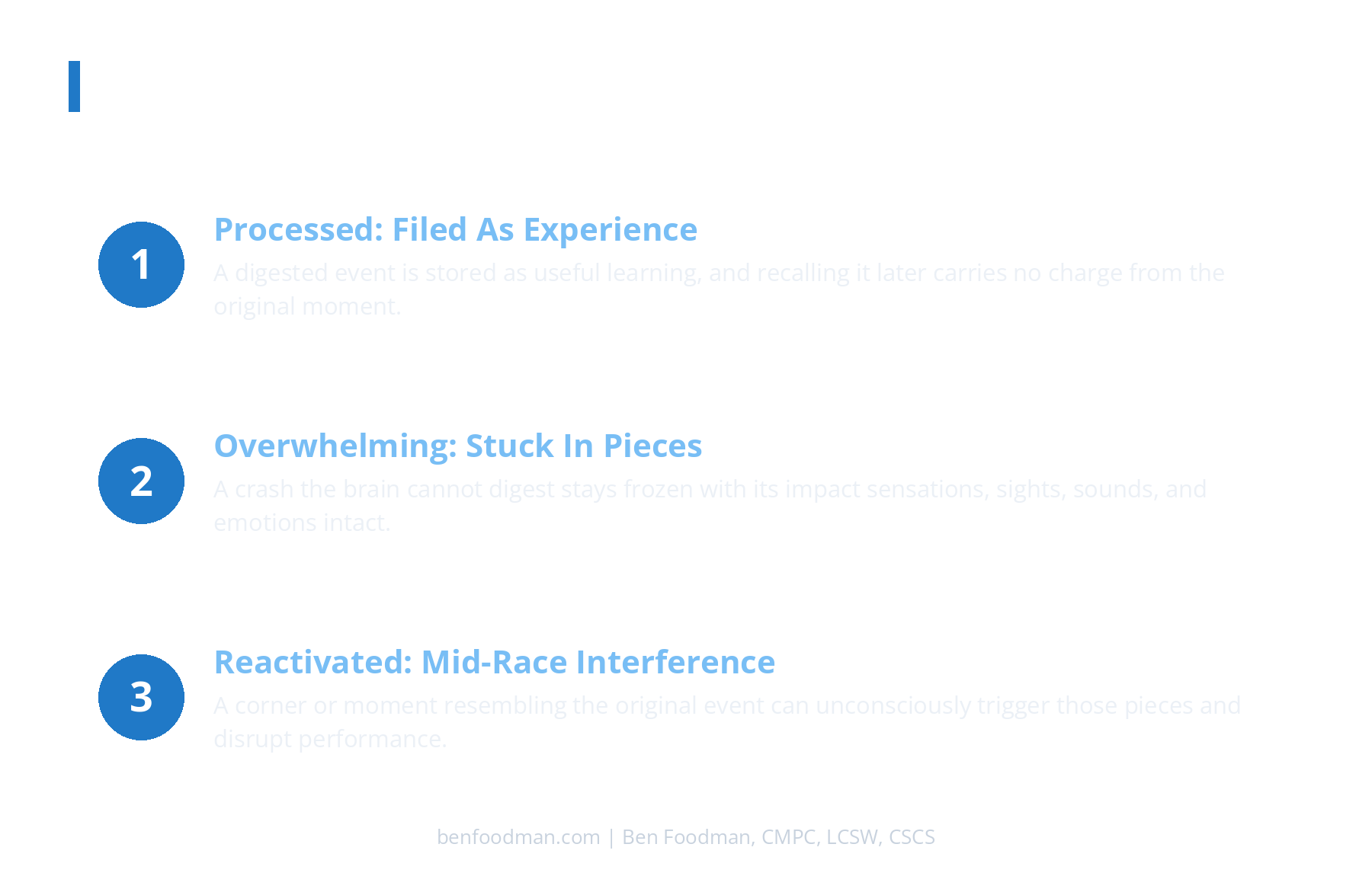 An infographic showing 3 ways a racecar driver's brain stores stress and affects performances