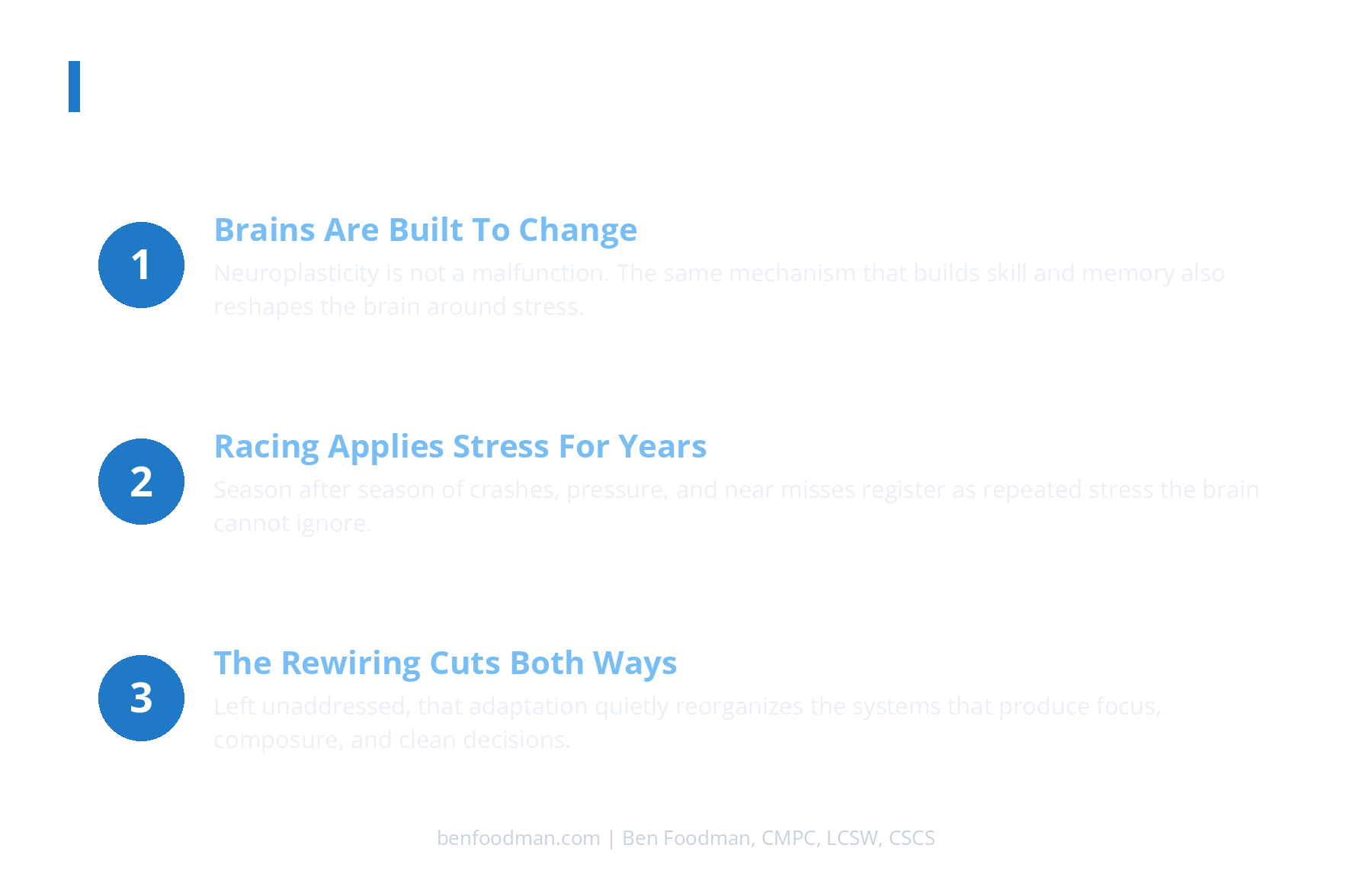 an infographic describing 3 ways a racing career rewires a driver's brain