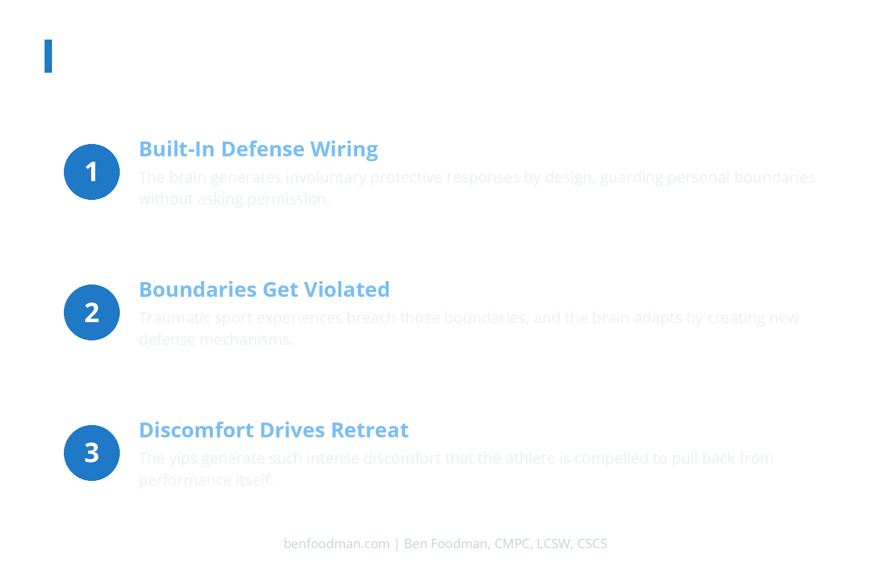 An infographic giving 3 reasons explaining why the Yips are a neurological survival response