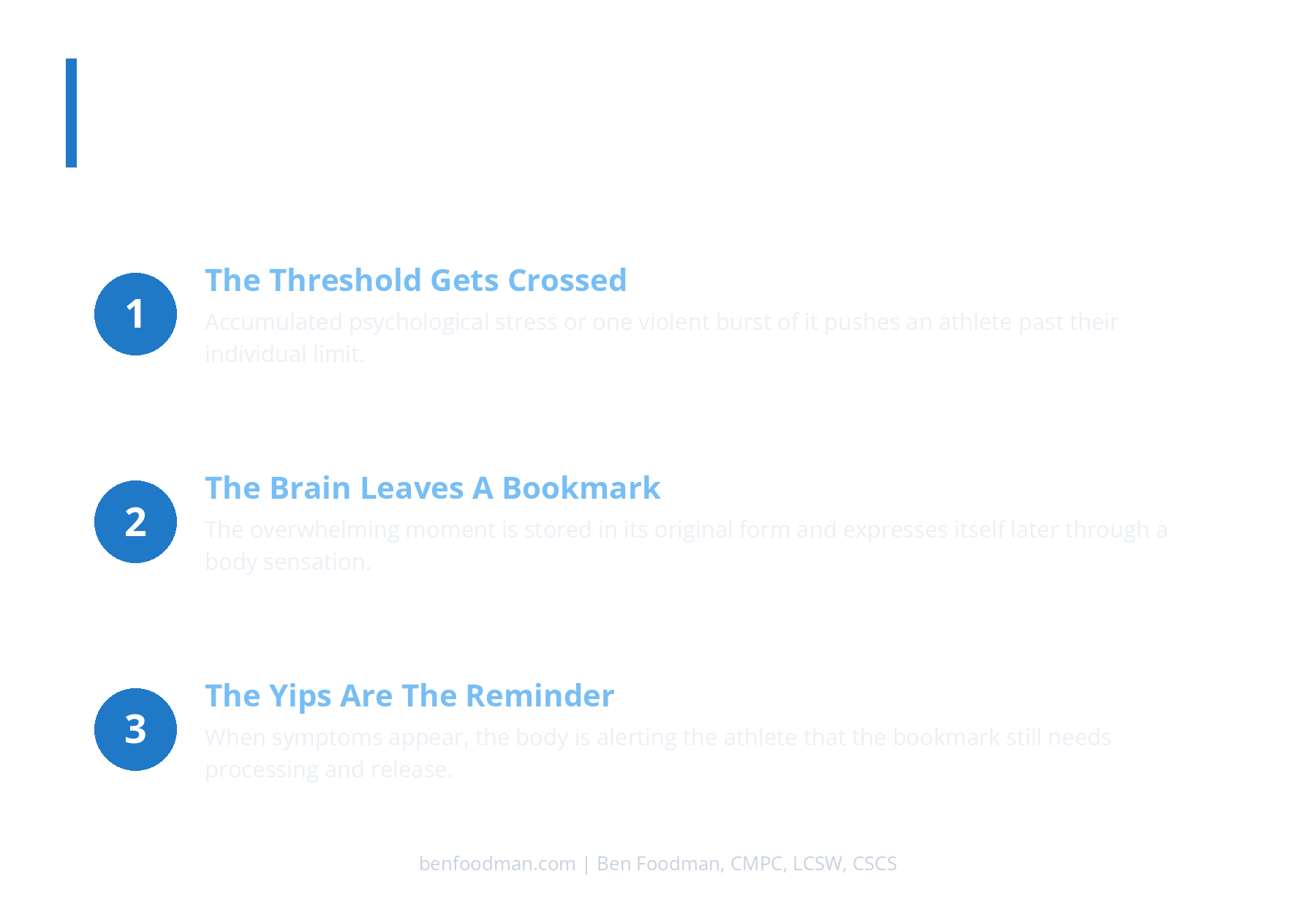 An infographic summarizing how the brain creates the yips in 3 stages