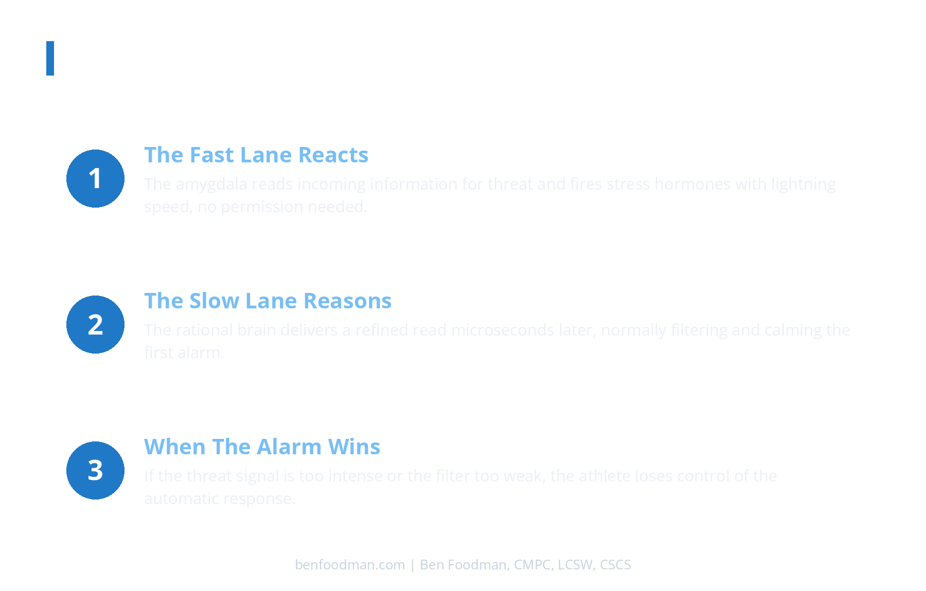An infographic describing the 2 speeds of a softball player's brain when it reacts to stress