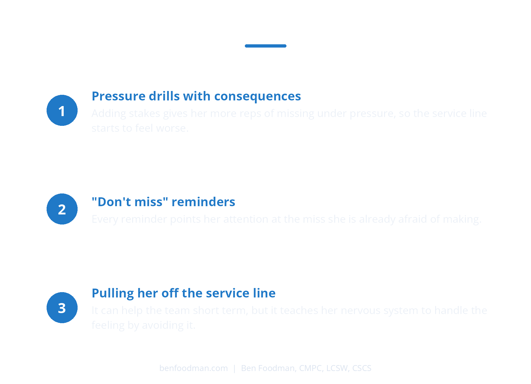 An infographic on 3 common fixes that backfire on helping volleyball players overcome mental blocks