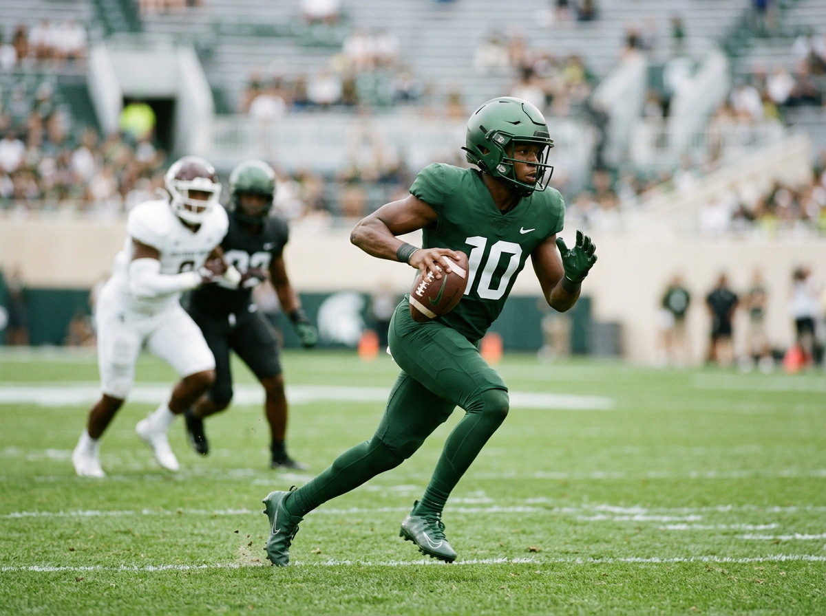 A dual threat football quarterback making a big play with his legs