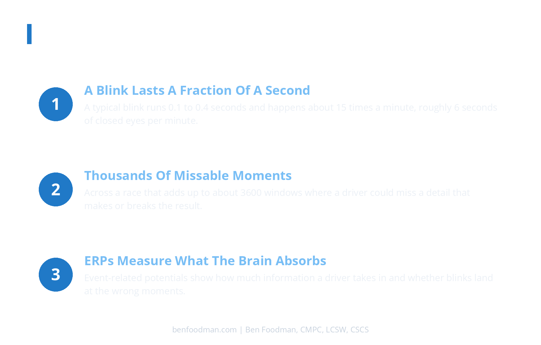 An infographic showing the 3 key reasons drivers use mental training to enhance performance by milliseconds