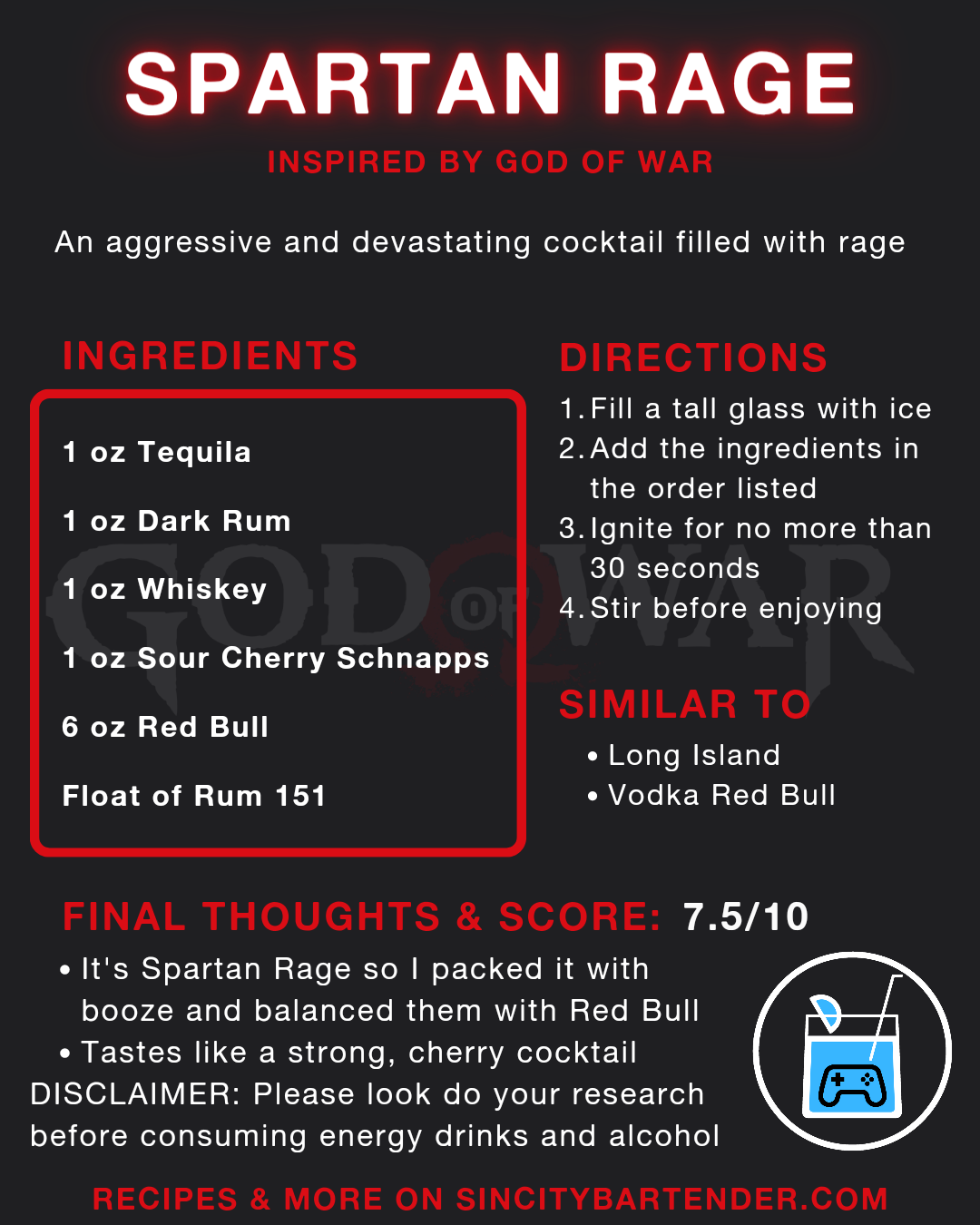 Spartan Rage — Cocktail & Mocktail from God of War — SinCityBartender