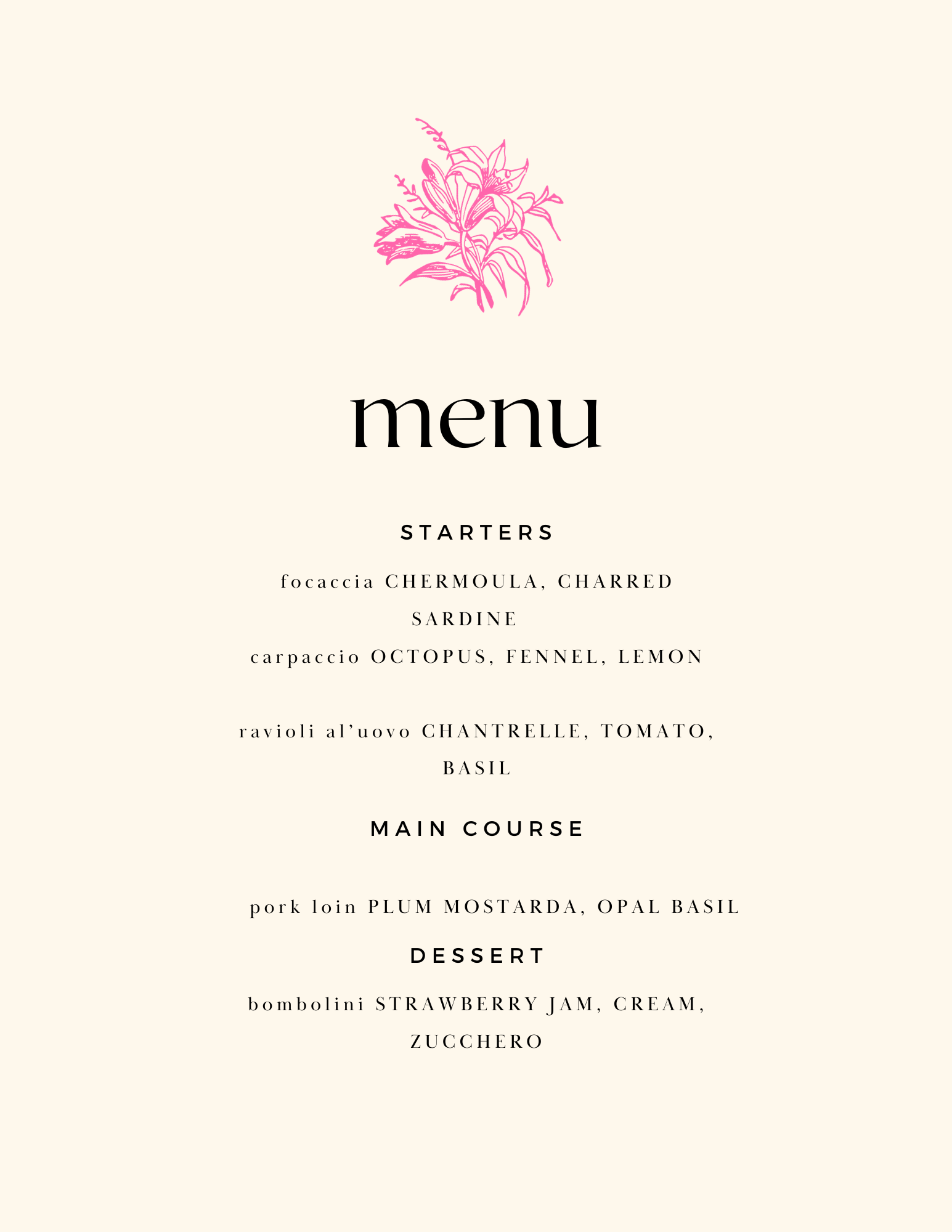 the menus
