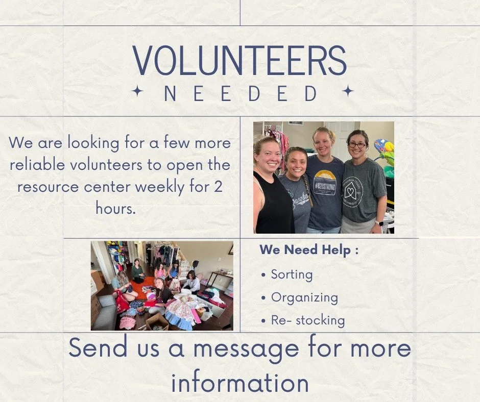 Illustration with the words 'Volunteers Needed' in bold red letters surrounded by raised hands of diverse skin tones and small pink hearts.