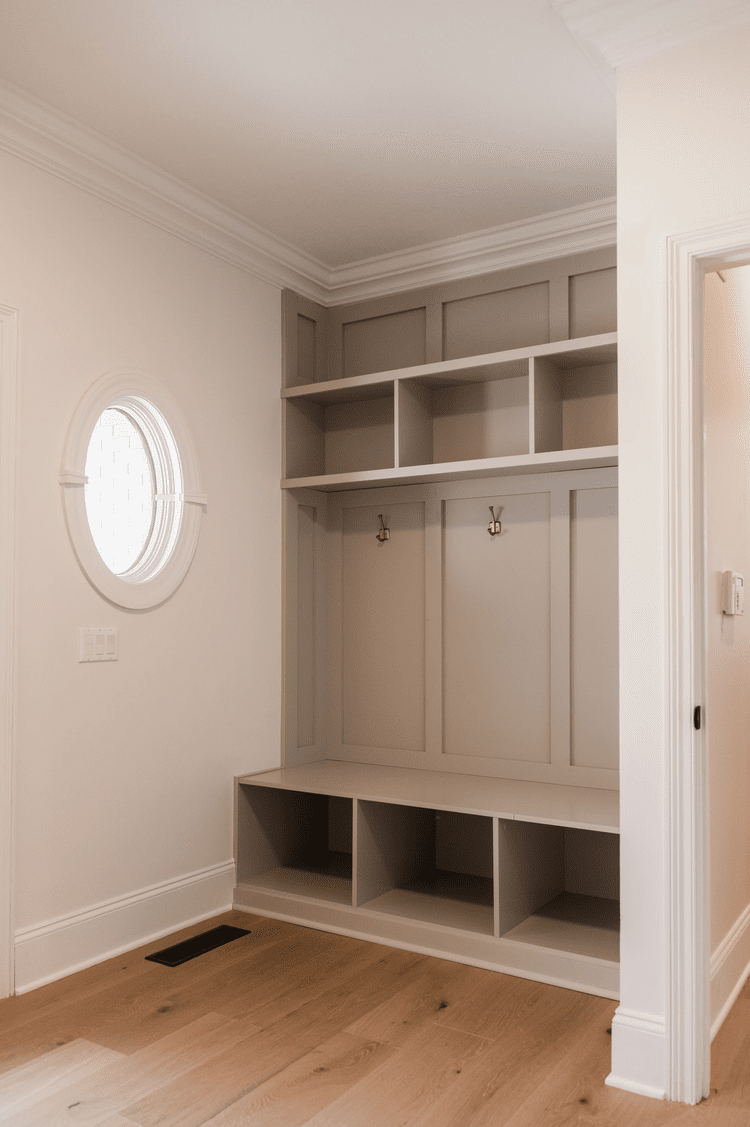 Detail crop of the upper storage cubbies