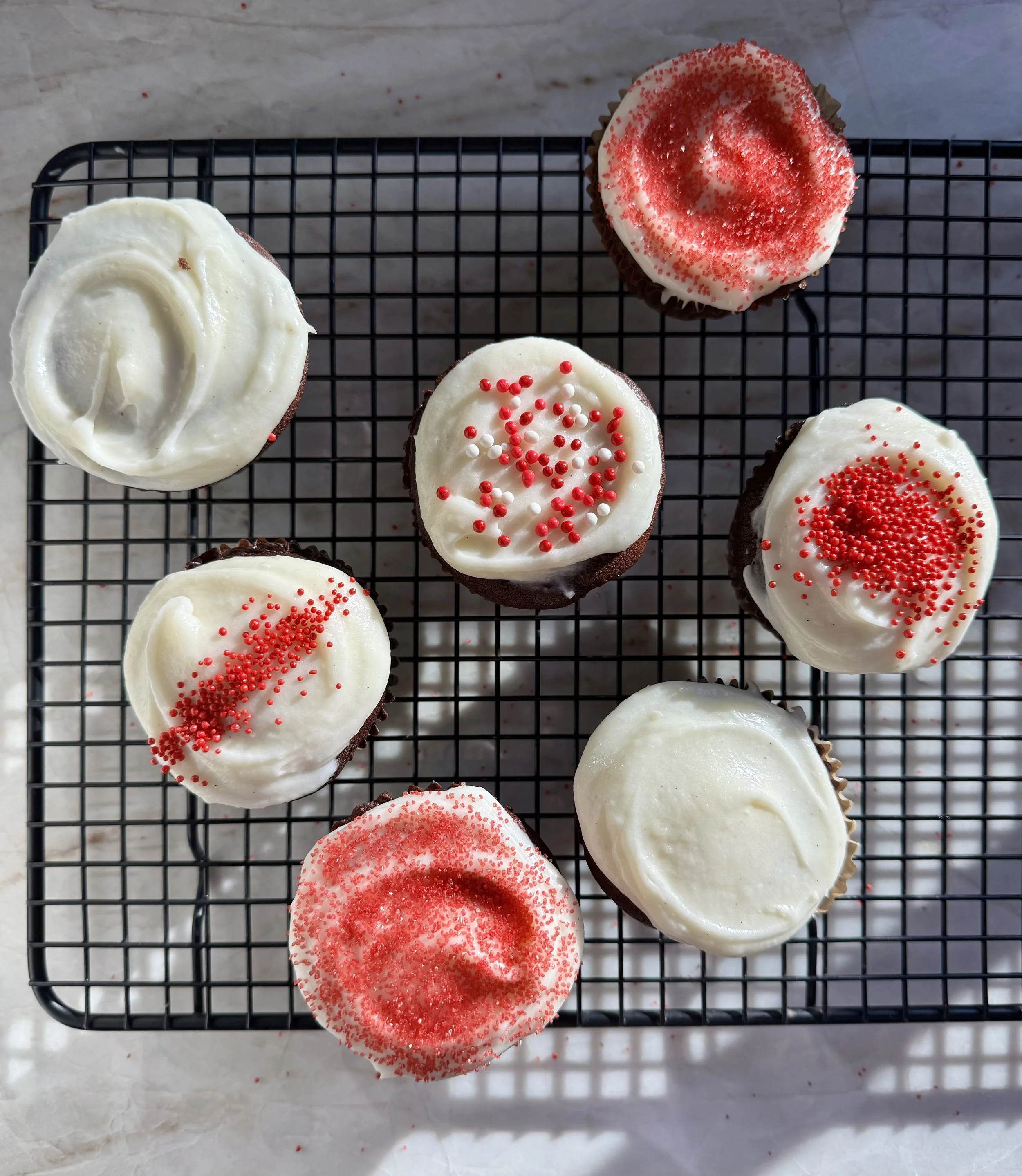small batch red velvet cupcakes decorated