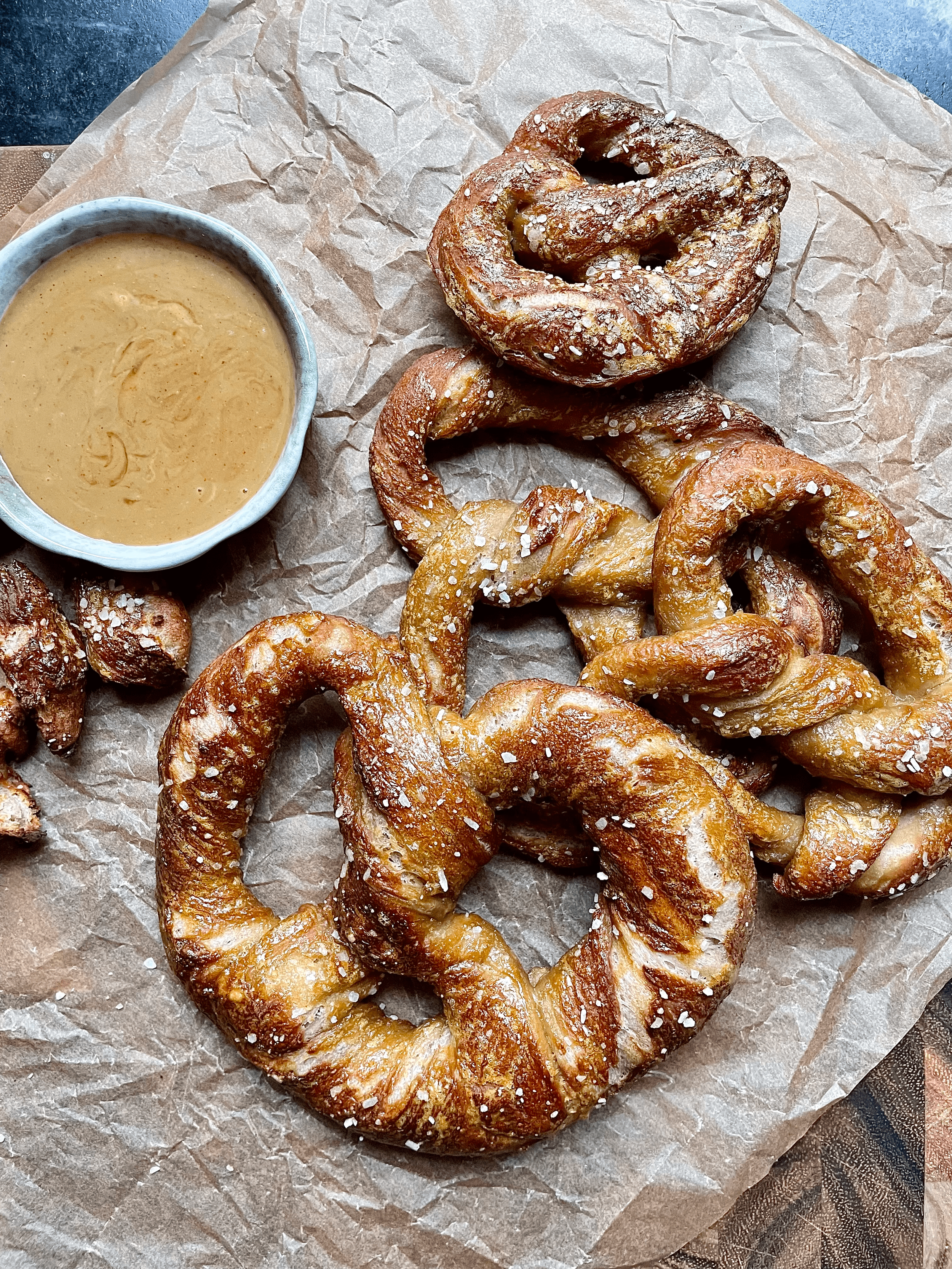 Guinness Beer Pretzels with Sumac Hot Honey Dip