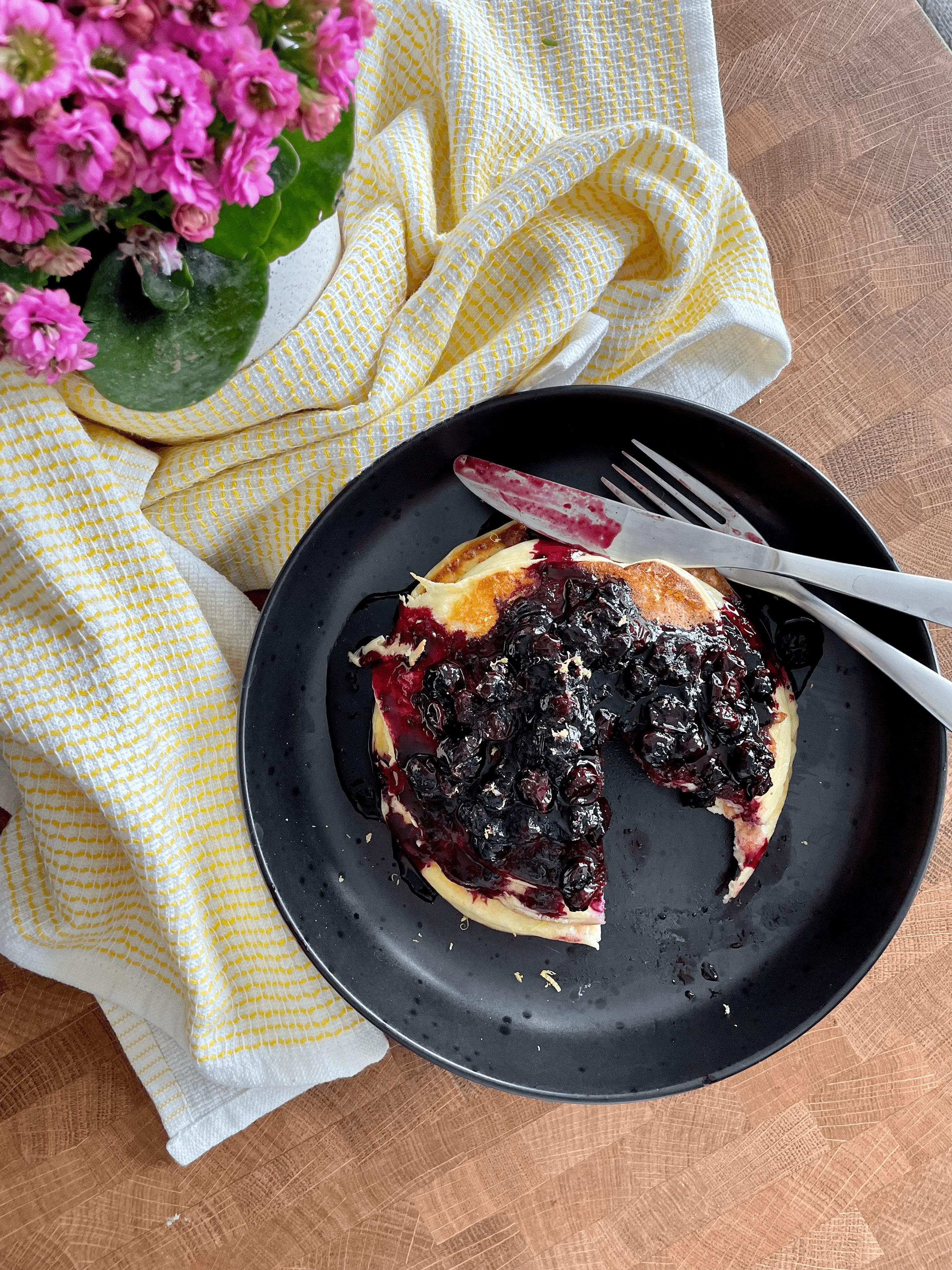 Lemon Cottage Cheese Pancakes w/ Berry Compote