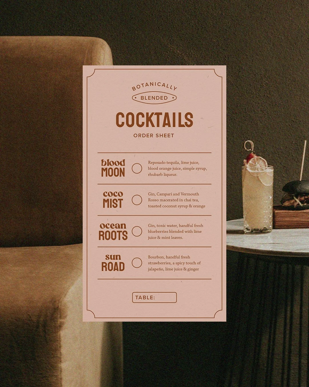 Menu design, order sheet, branding