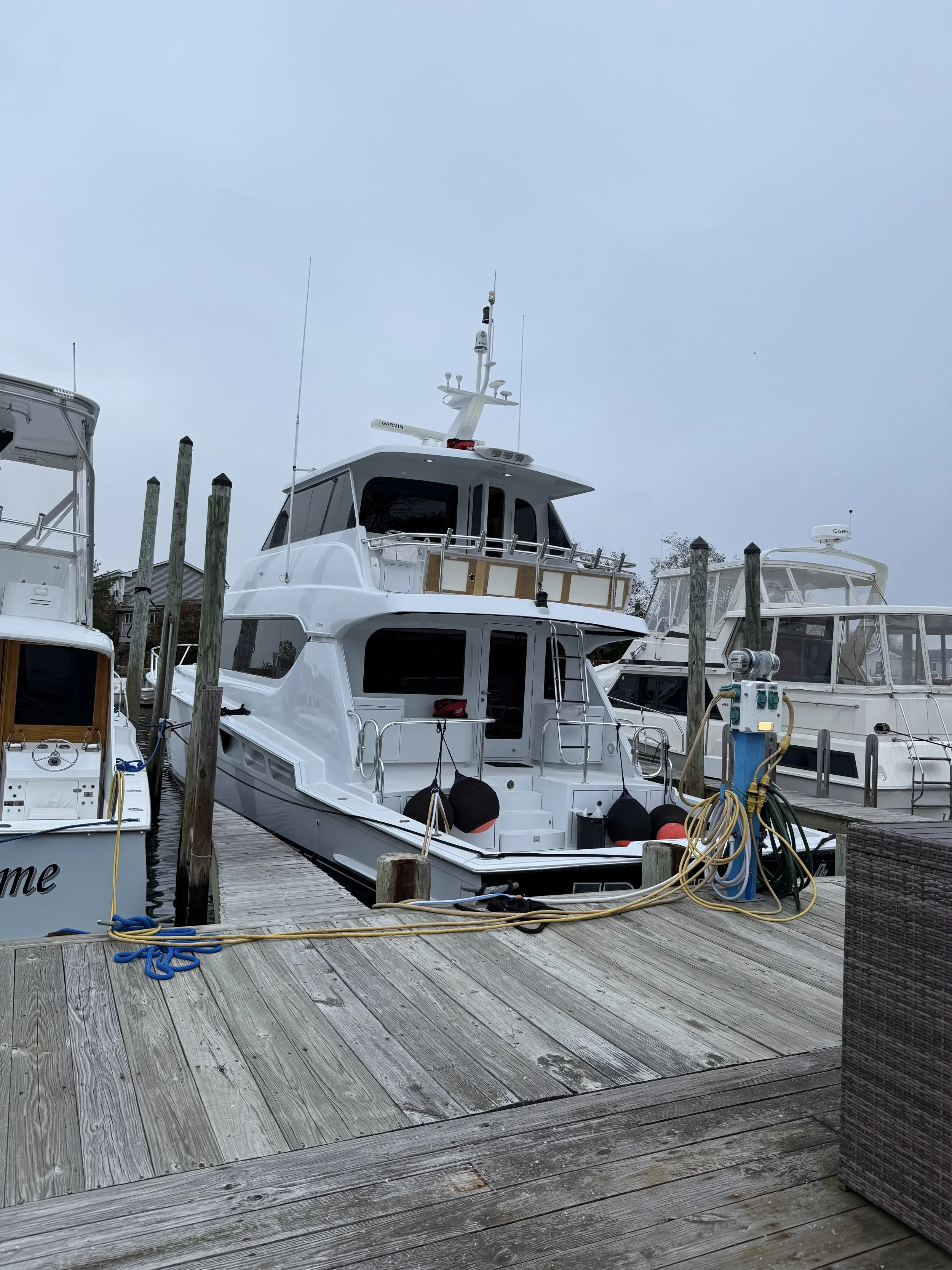 70 Hatteras enclosed fly bridge starlink install