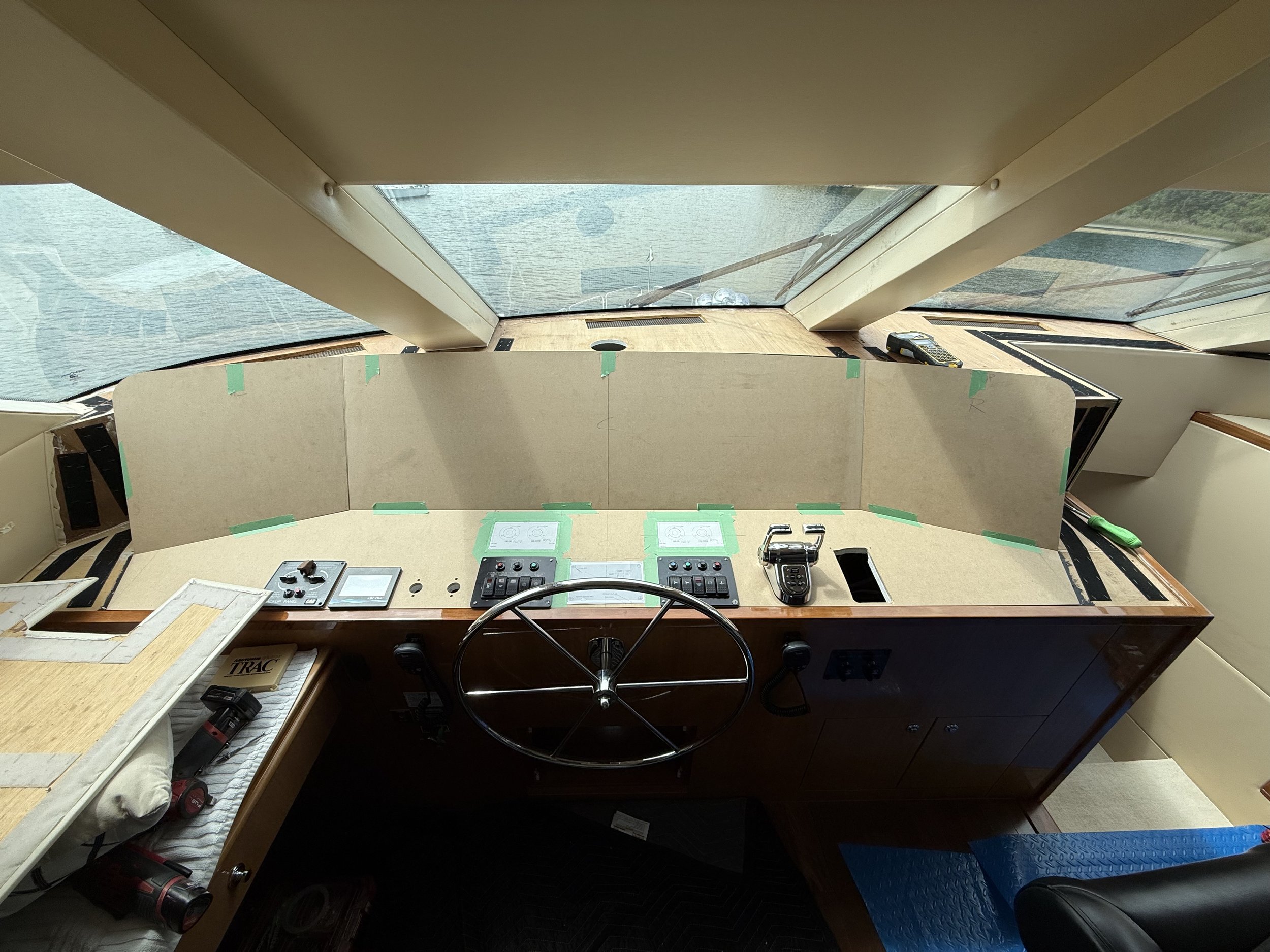 custom dash mockup on a 80 Hatteras motor yacht