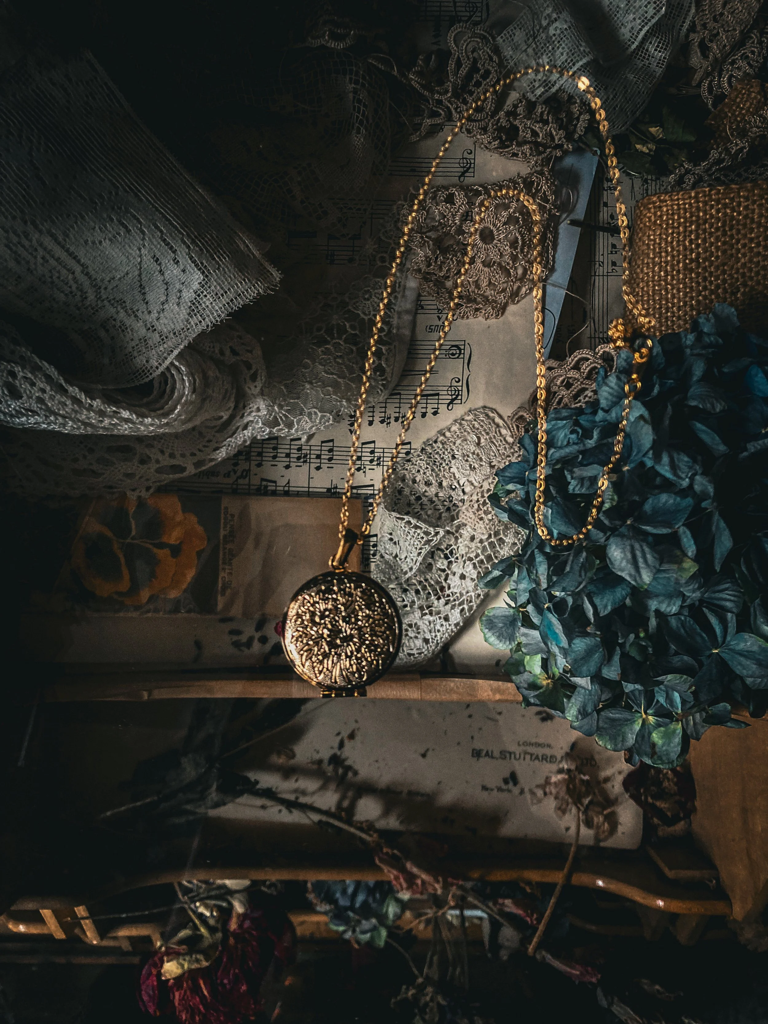 Gold Plated Flower Engraved Locket on Gold Plated Chain