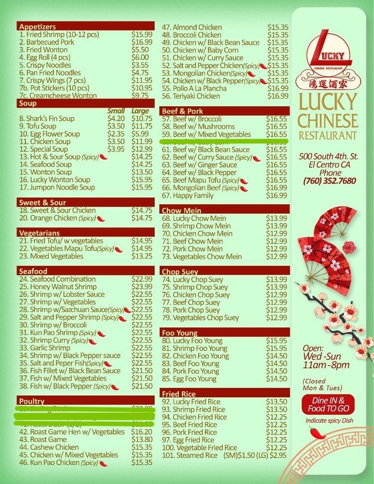 Lucky chinese menu discount