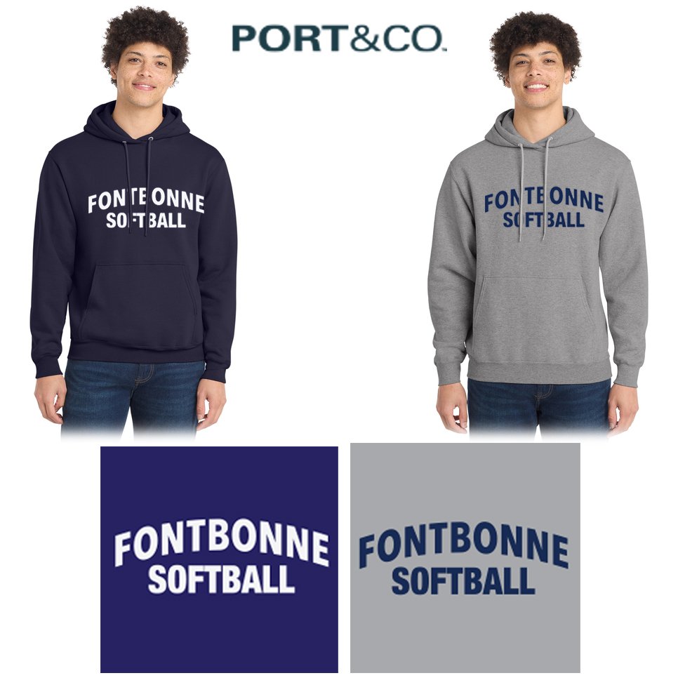 Fontbonne Academy Softball Port & Co™ Core Fleece Pullover Hooded Sweatshirt, Men’s/Adult Unisex Fit, #PC78H