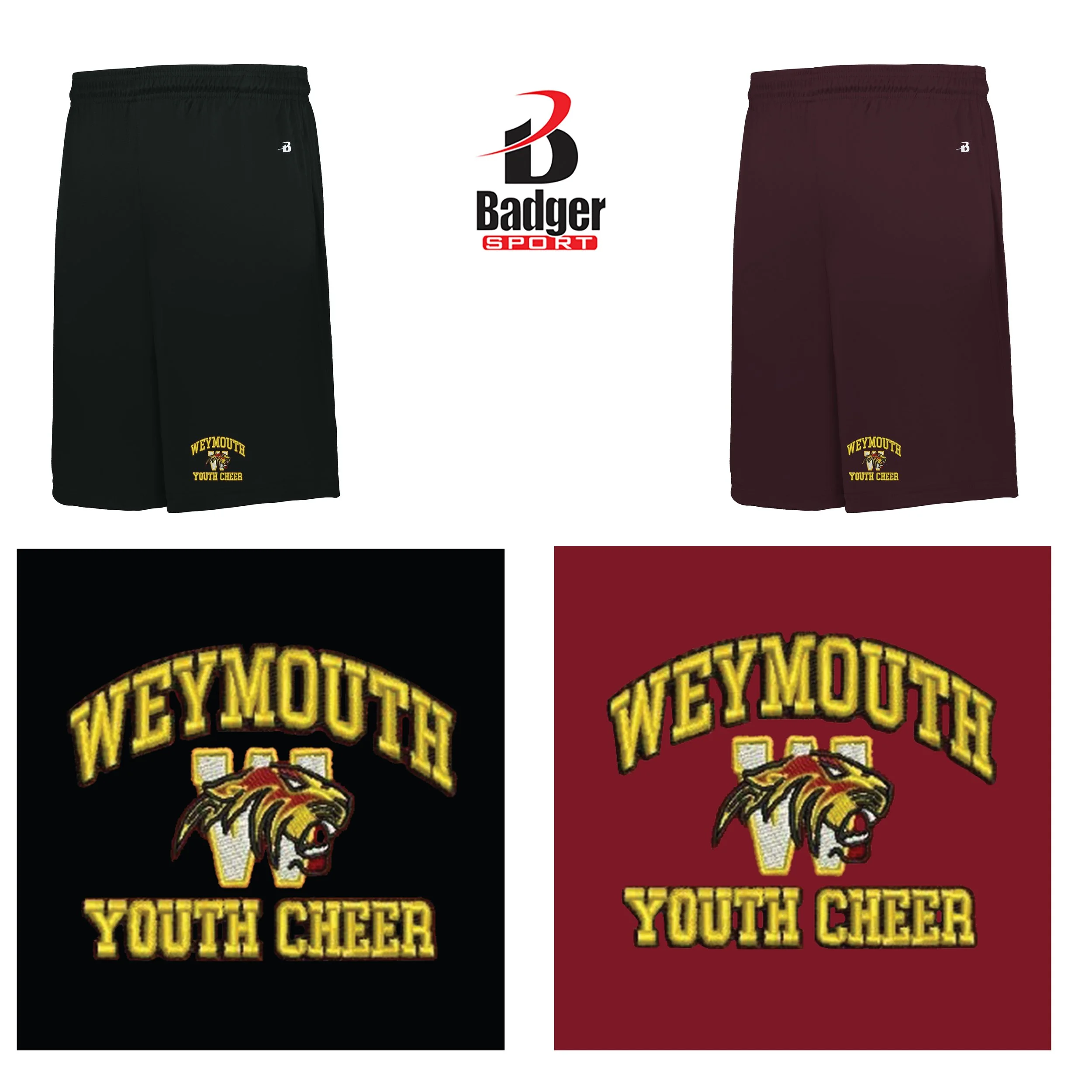 Weymouth Youth Cheer Badger Sport B-Core Pocketed Shorts, Adult Unisex/Men’s Fit, #411900