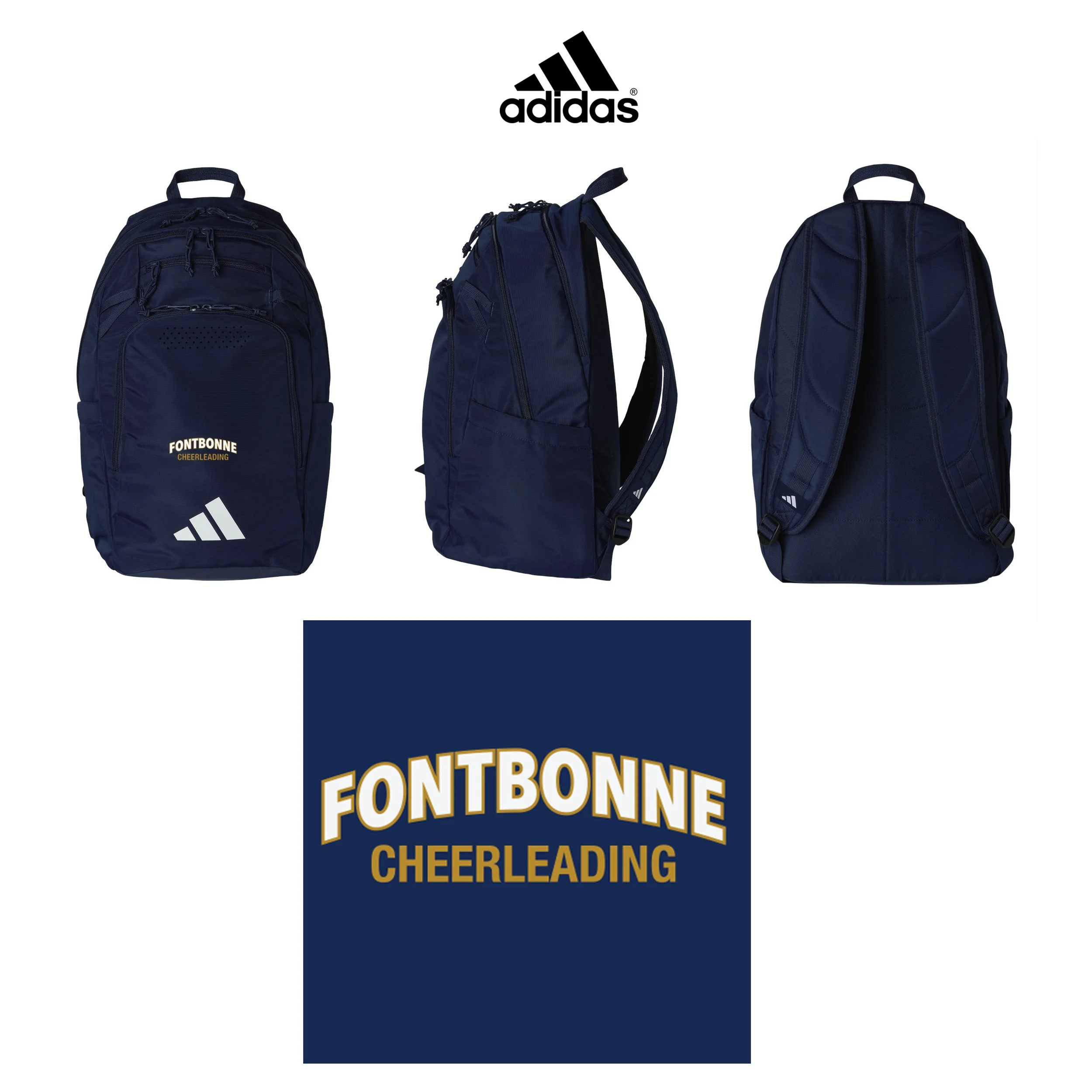 Fontbonne Academy Cheerleading Adidas Defender 5 Backpack, In Team Navy Blue, #AB600