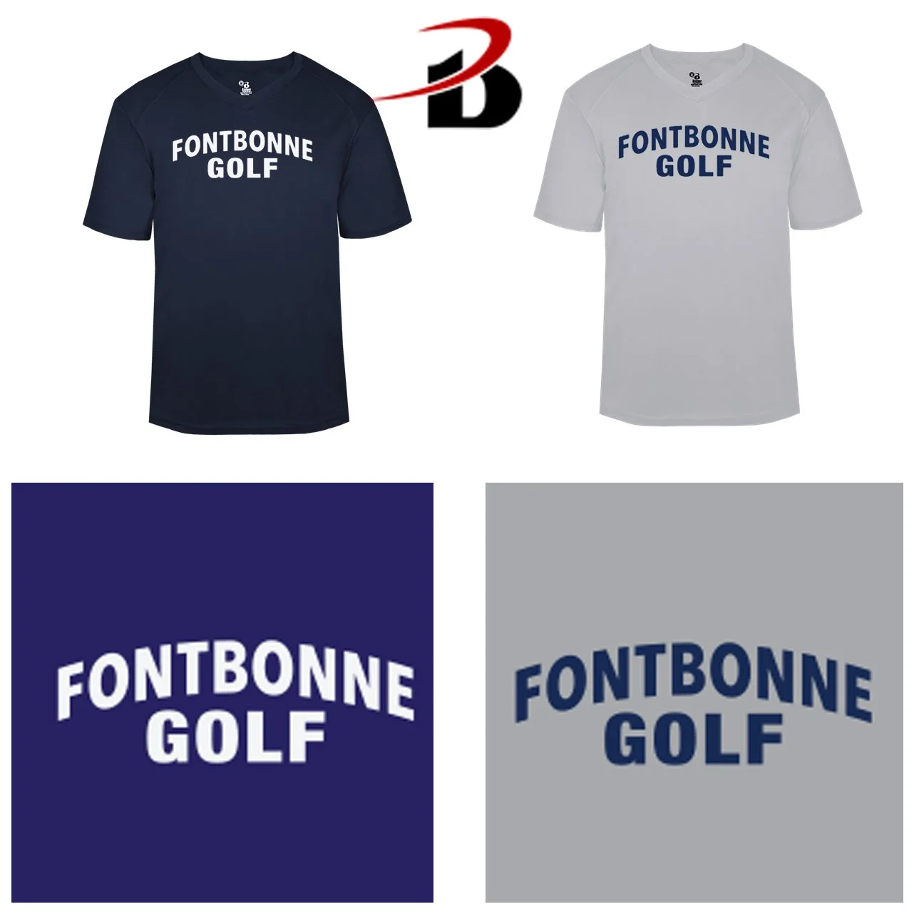 Fontbonne Academy Golf Badger Brand B-Core Youth Unisex Performance Material V-Neck Tee, Youth Unisex Fit, #216200