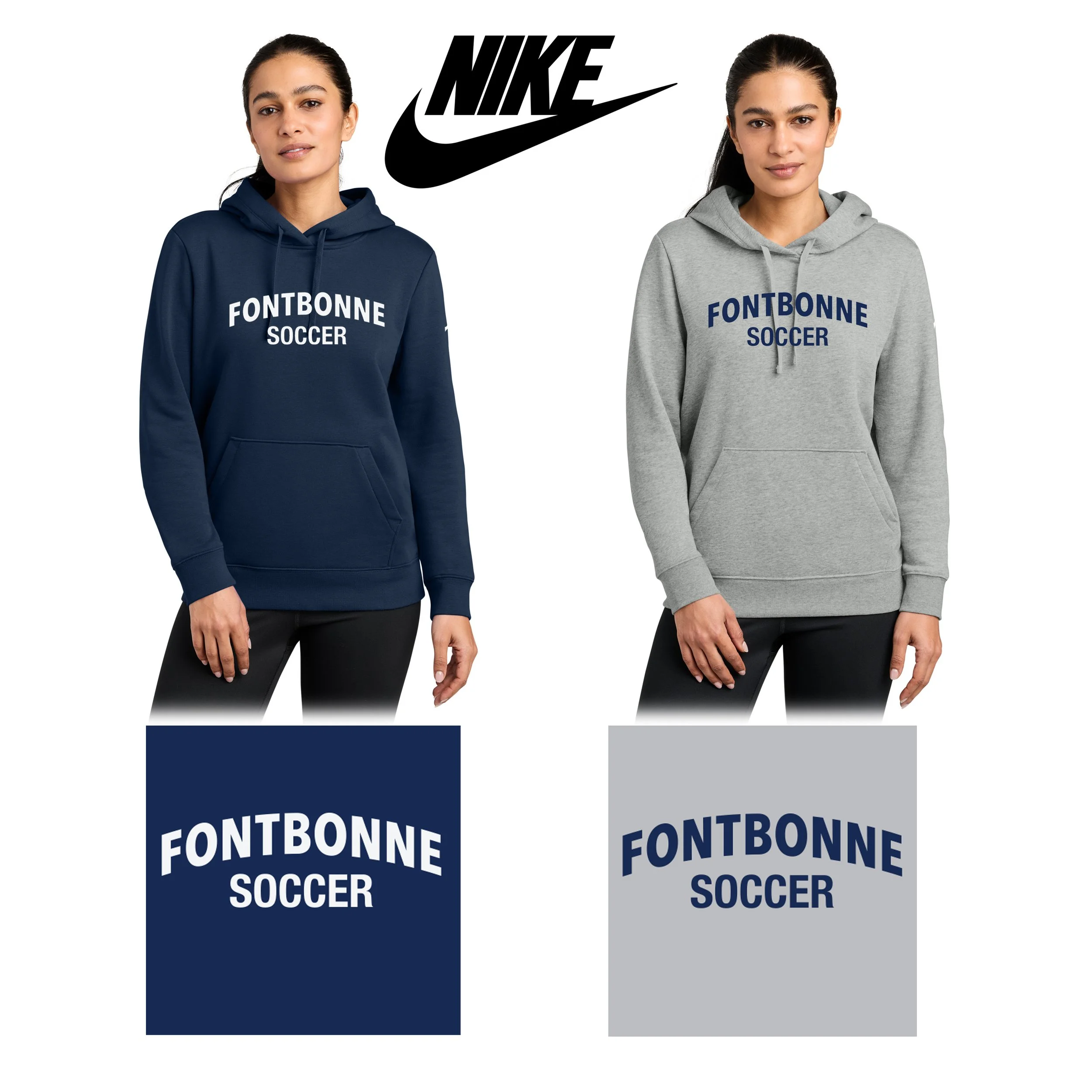 Fontbonne Academy Soccer Nike Women's Club Fleece Sleeve Swoosh Pullover Hoodie, Women’s Fit, #NKFD9889