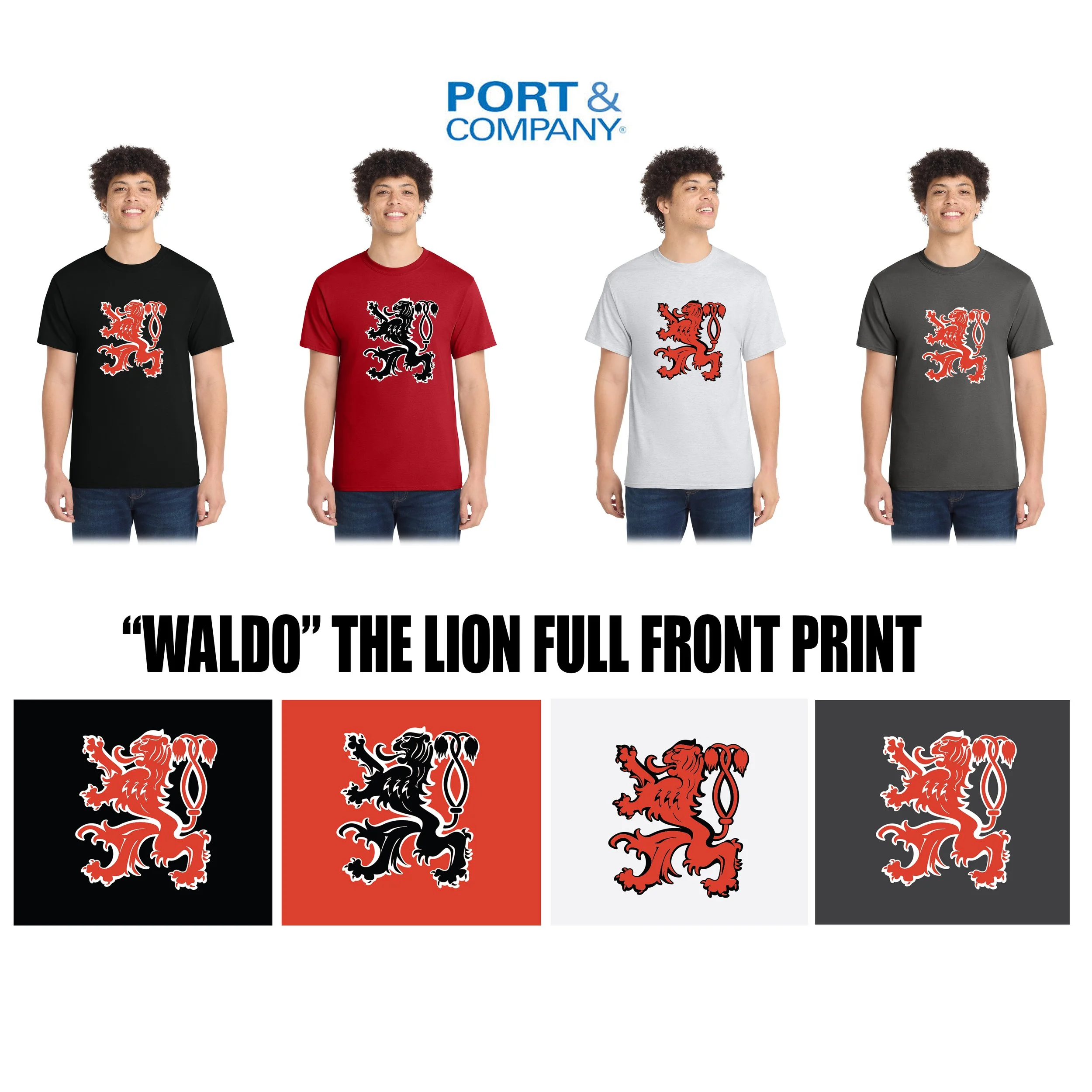 Crusaders Sr. Corps Port & Co™ Core Cotton Tee, “WALDO” Large Lion version, Adult Unisex/Men’s Fit, #PC54