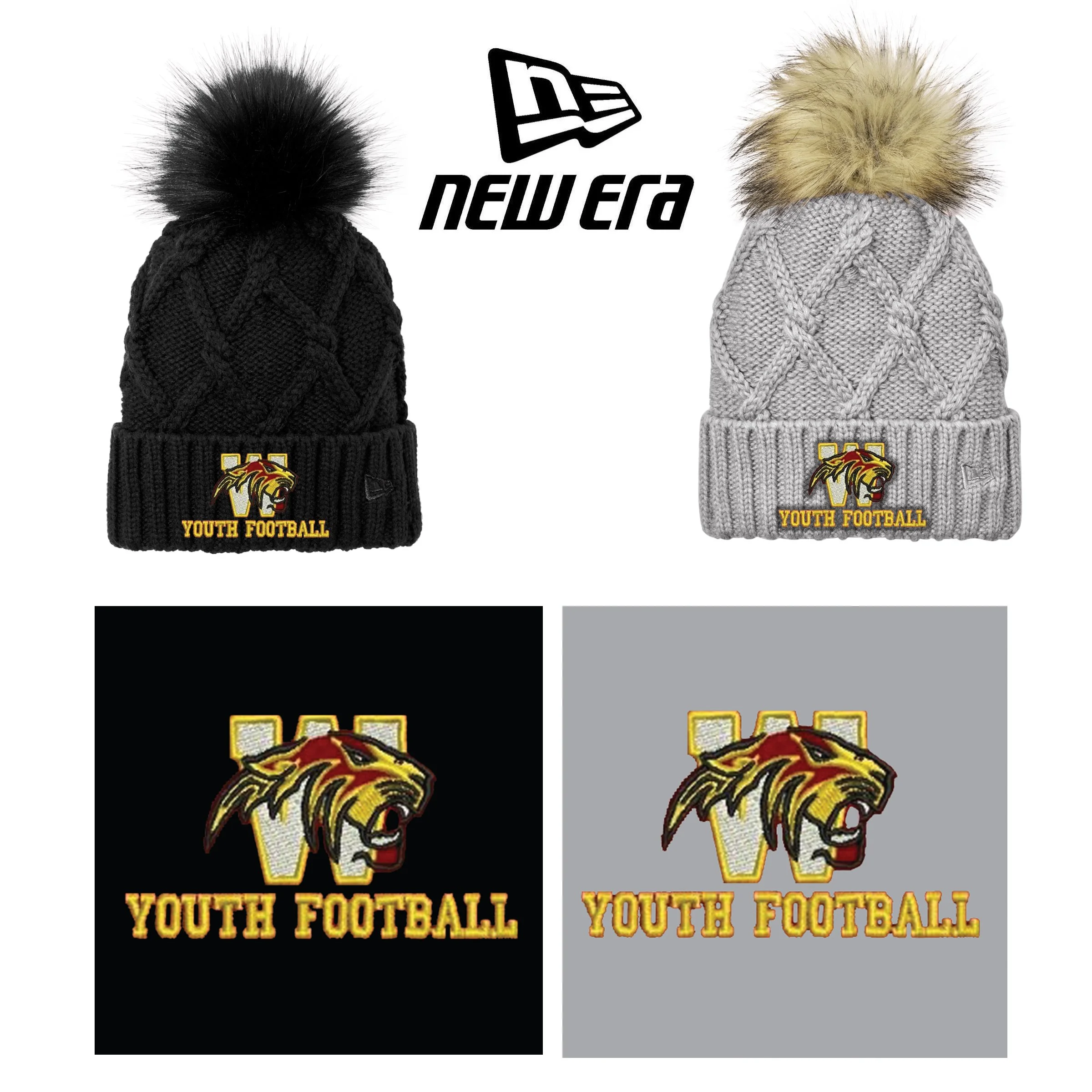 Weymouth Youth Football New Era® Faux Fur Pom Beanie, #NE911