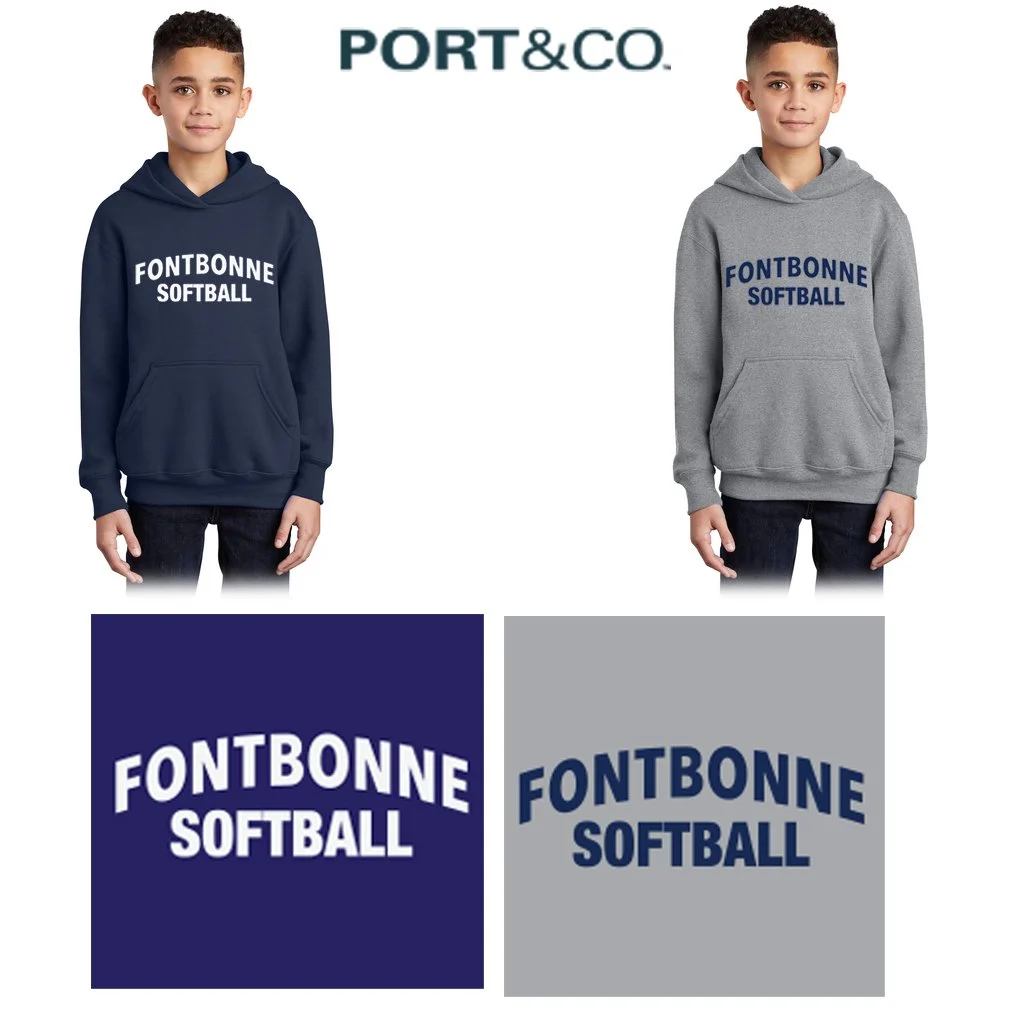 Fontbonne Academy Softball Port & Co™ Youth Core Fleece Pullover Hooded Sweatshirt, Youth Fit, #PC90YH