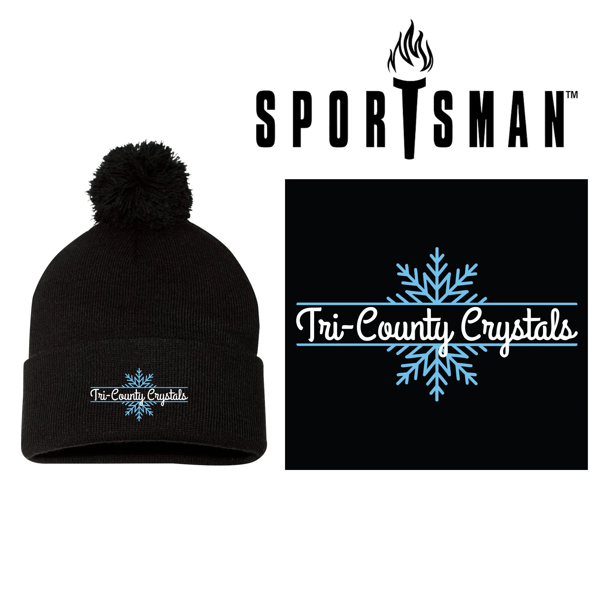 FMC Ice Sports Franklin Sportsman Brand 12" Pom-Pom Cuffed Beanie, Black, #SP15
