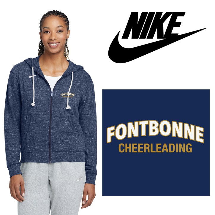 Fontbonne Academy Cheerleading Nike Women's Gym Vintage Full-Zip Hoodie, Embroidered, Women’s Fit, #CN9402