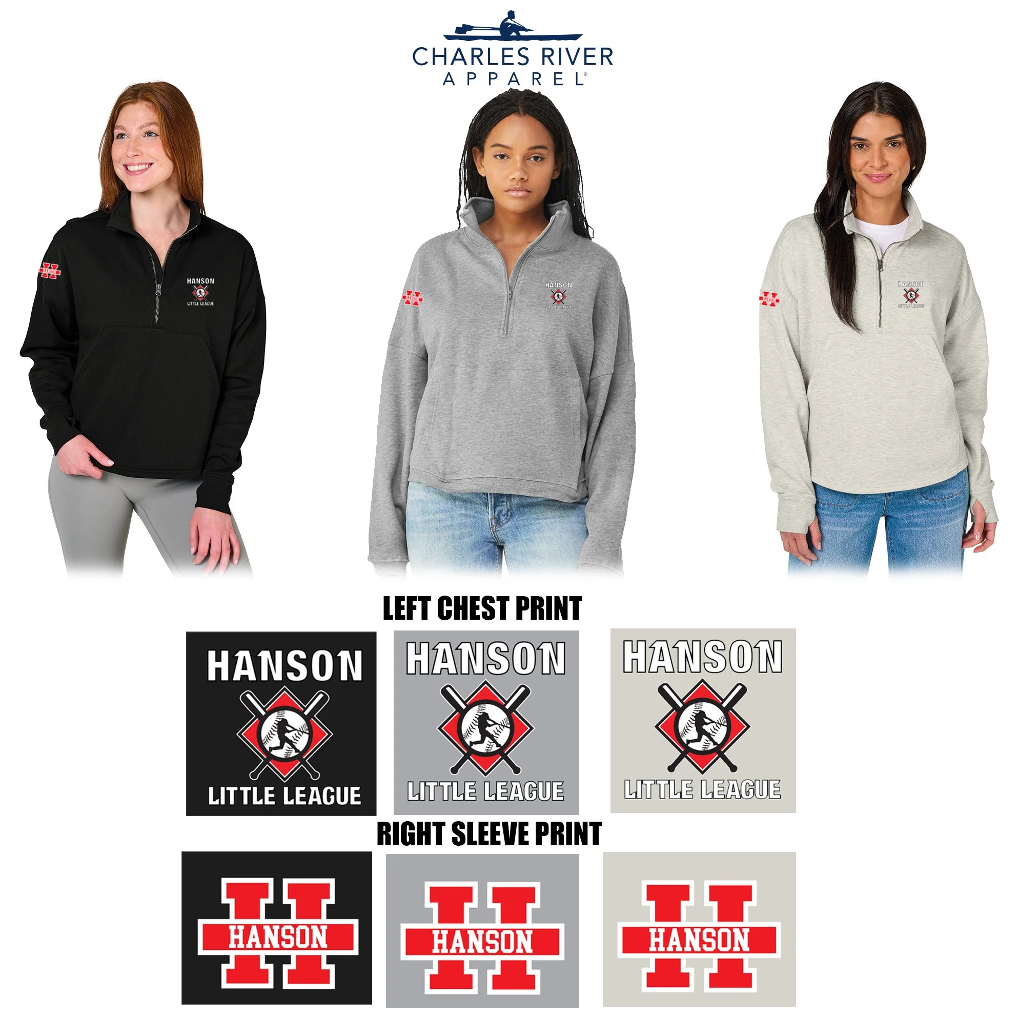 Hanson Little League Charles River Women's Willow Half Zip Sweatshirt, Women’s Fit, #5628