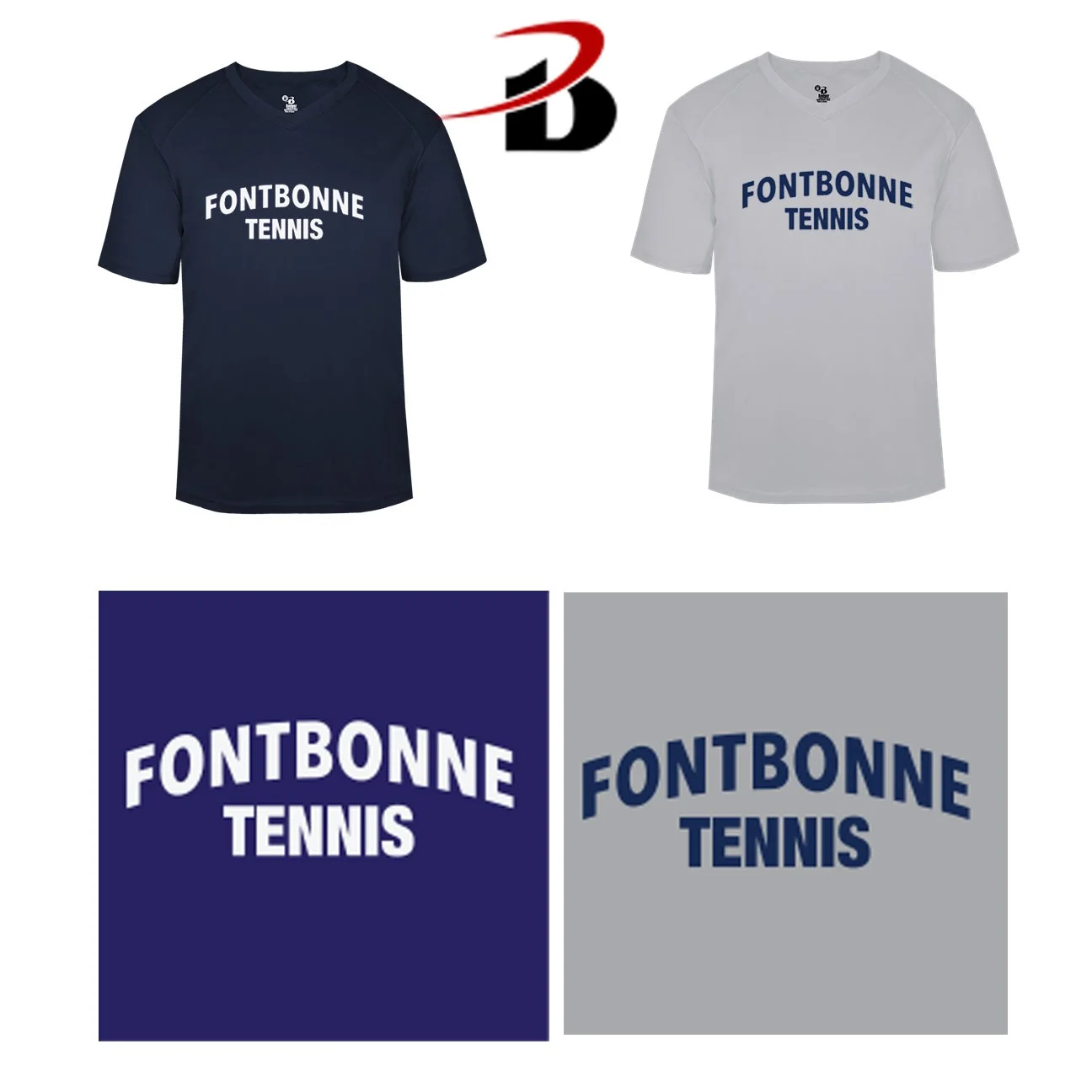 Fontbonne Academy Tennis Badger Brand B-Core Men’s Performance Material V-Neck Tee, Mens/Adult Unisex Fit, #412400
