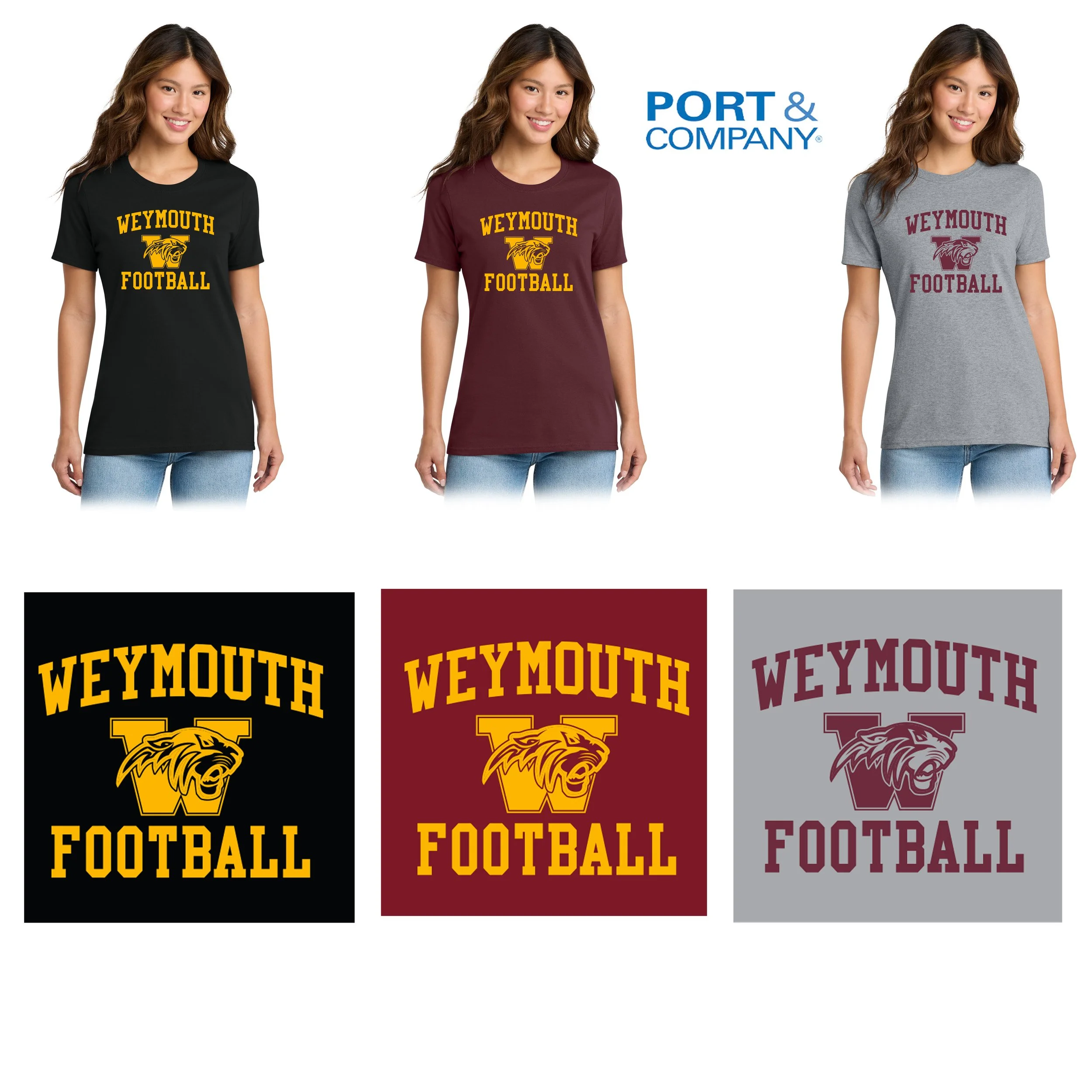 Weymouth Youth Football Port & Co® Women's Core Cotton Tee, Women’s Fit, #LPC54